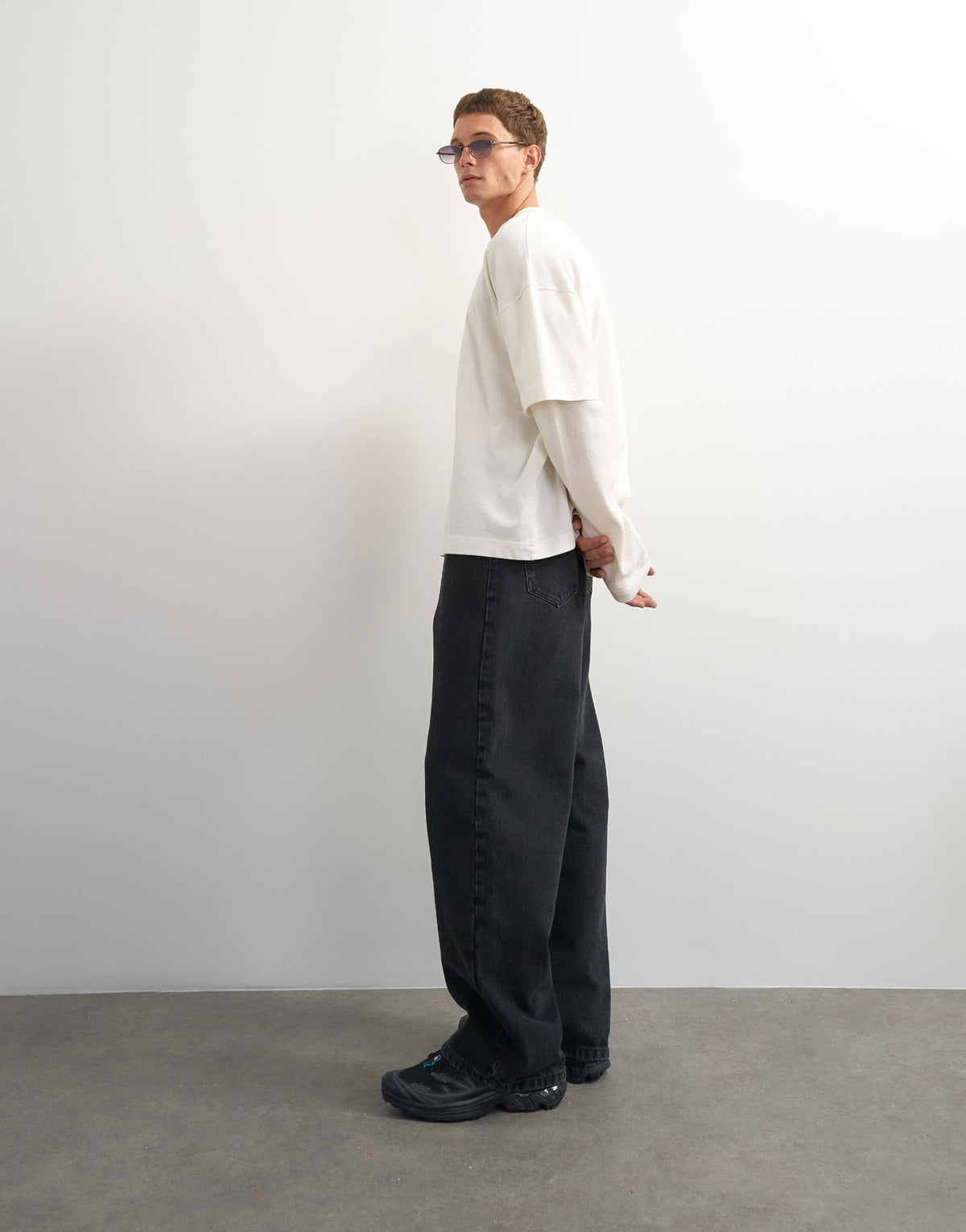 Topman relaxed fit layered t-shirt with waffle sleeve in ecru