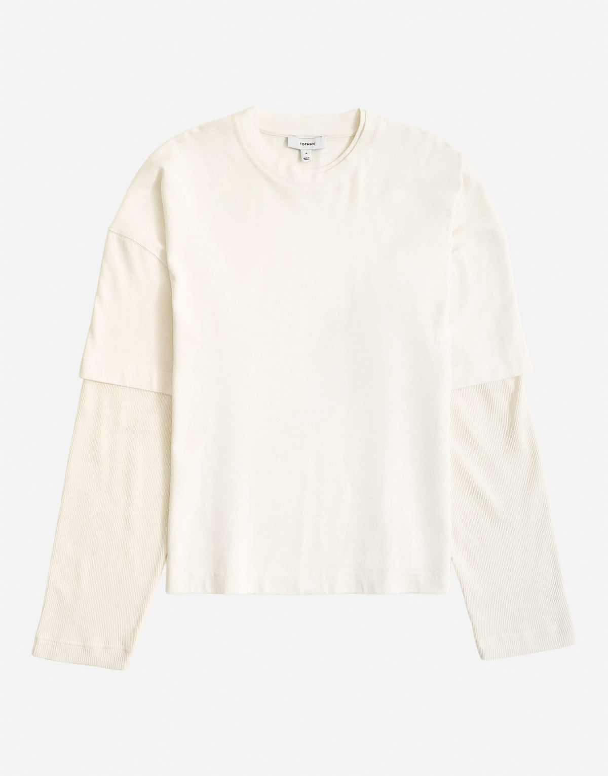 Topman relaxed fit layered t-shirt with waffle sleeve in ecru