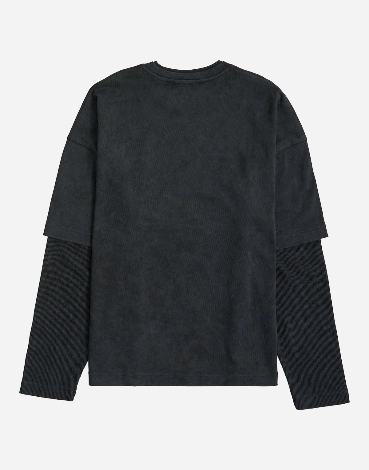 Topman relaxed fit layered t-shirt with waffle sleeve in washed black