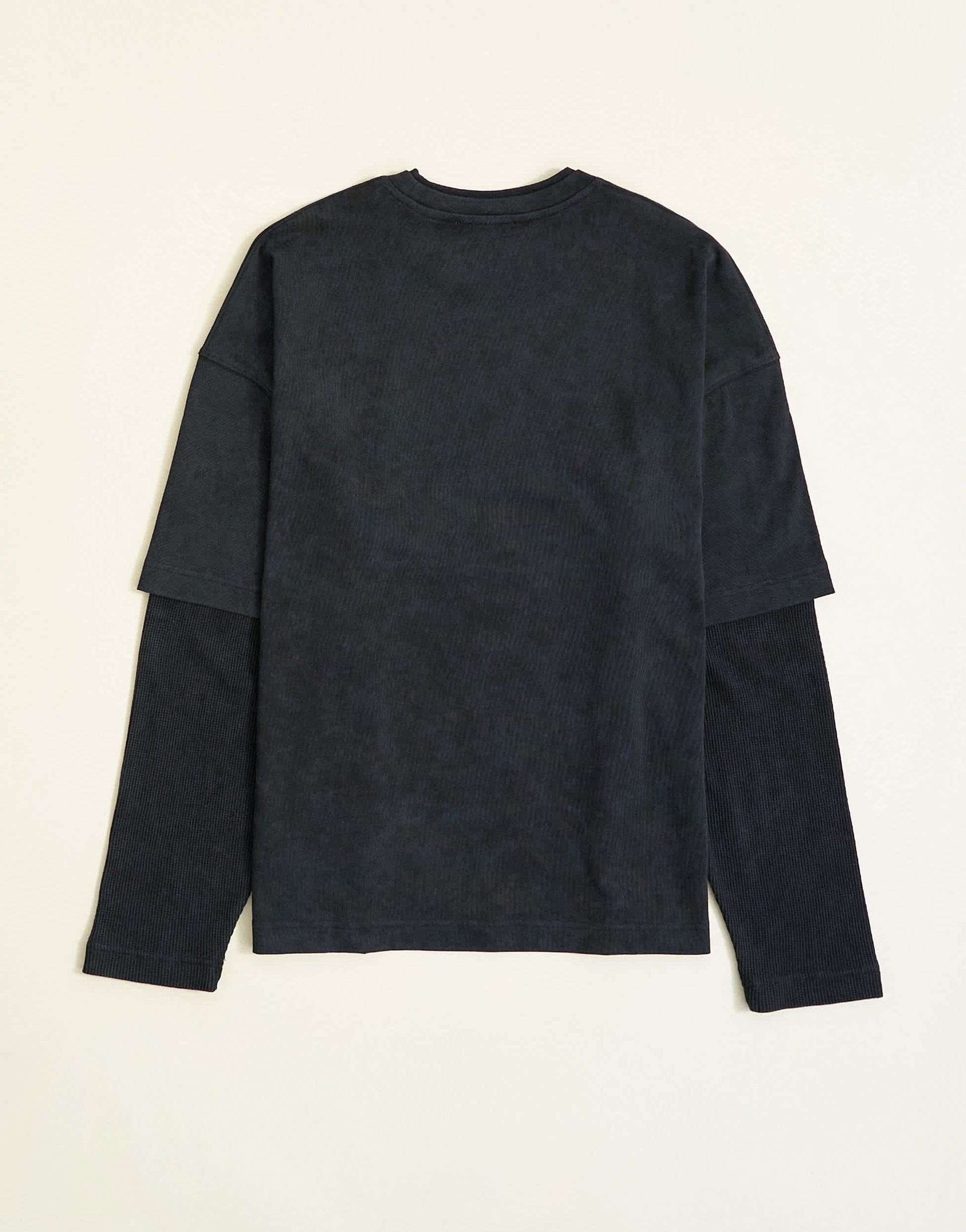 Topman relaxed fit layered t-shirt with waffle sleeve in washed black