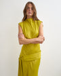 Topshop satin grown on neck dropped waist sash maxi dress in golden olive