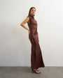 Topshop satin grown on neck dropped waist sash maxi dress in chocolate and red polka dot