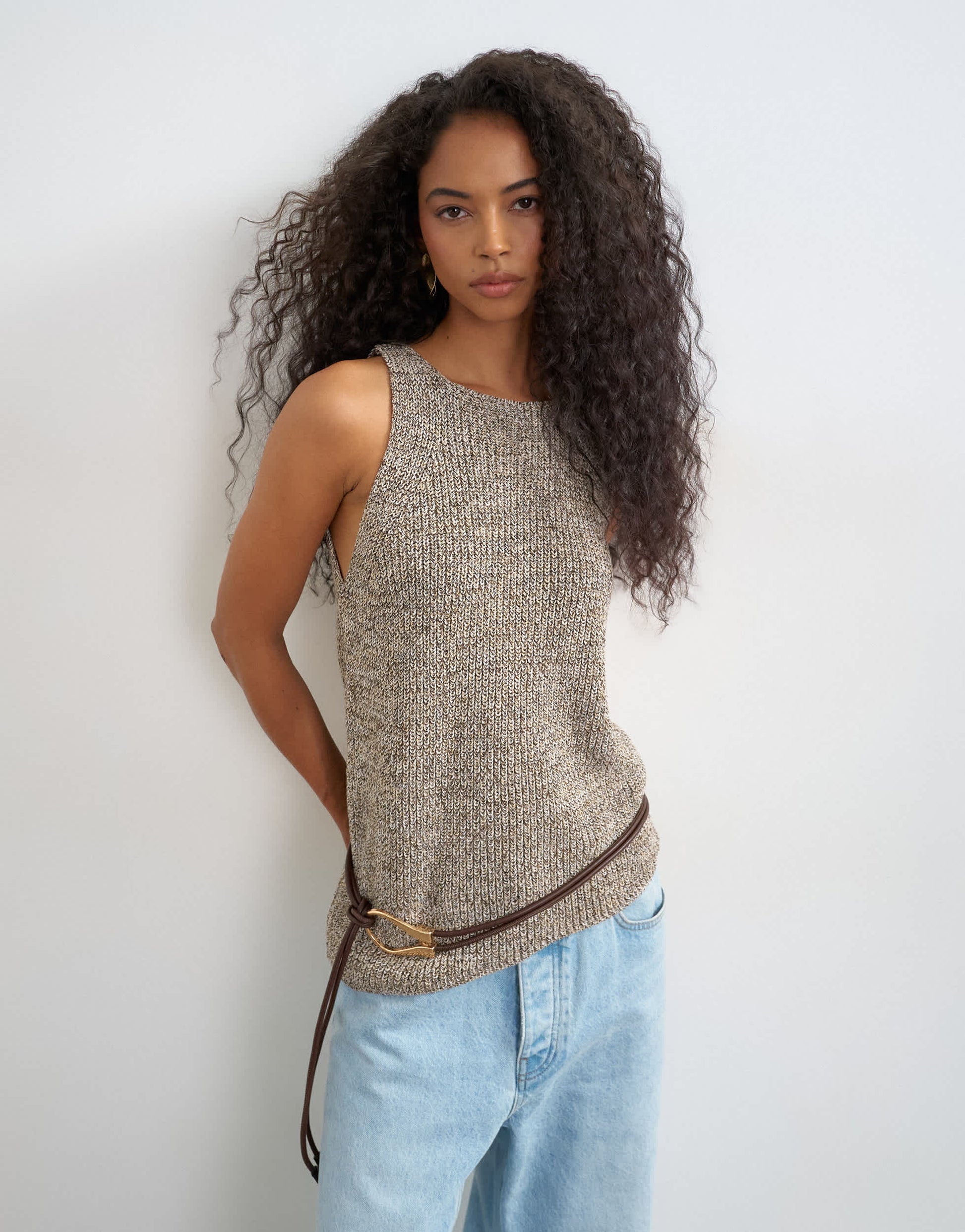 Topshop knitted asymmetric vest in khaki