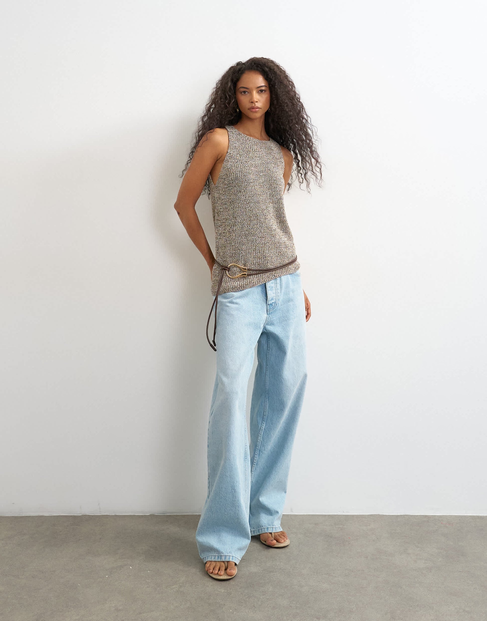 Topshop knitted asymmetric vest in khaki