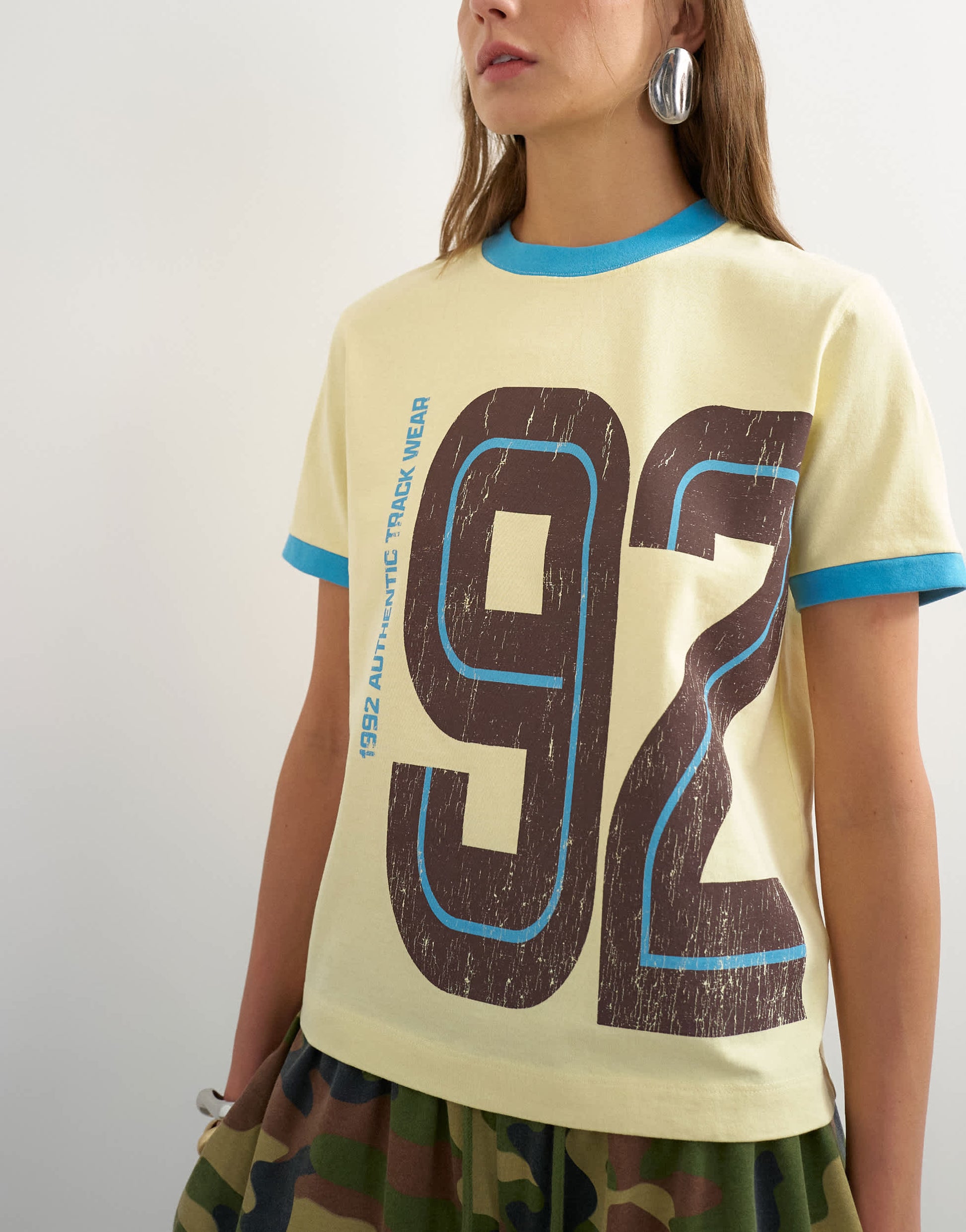 Topshop graphic colour block cuff tee in yellow