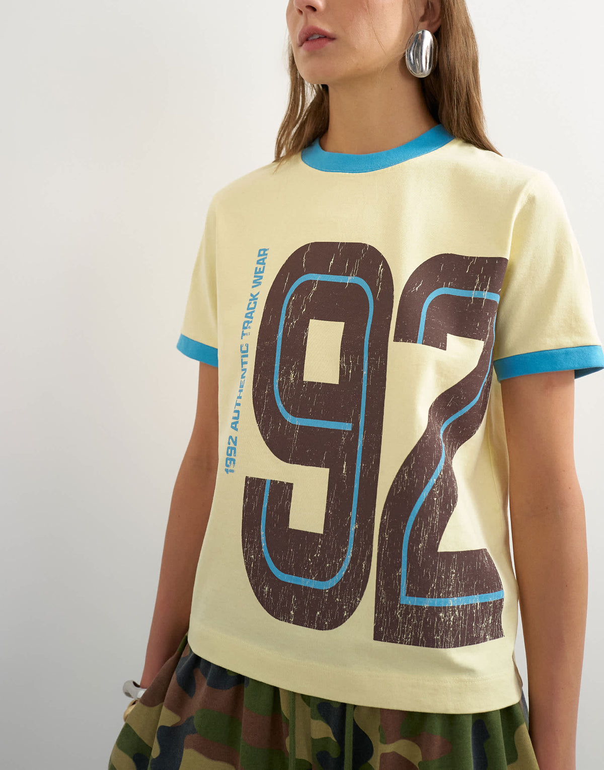 Topshop graphic colour block cuff tee in yellow