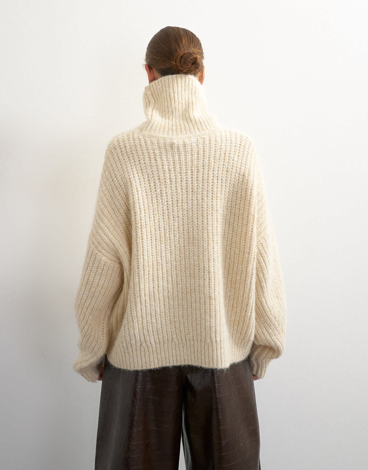 Topshop knitted high neck ribbed jumper lace detail in ivory