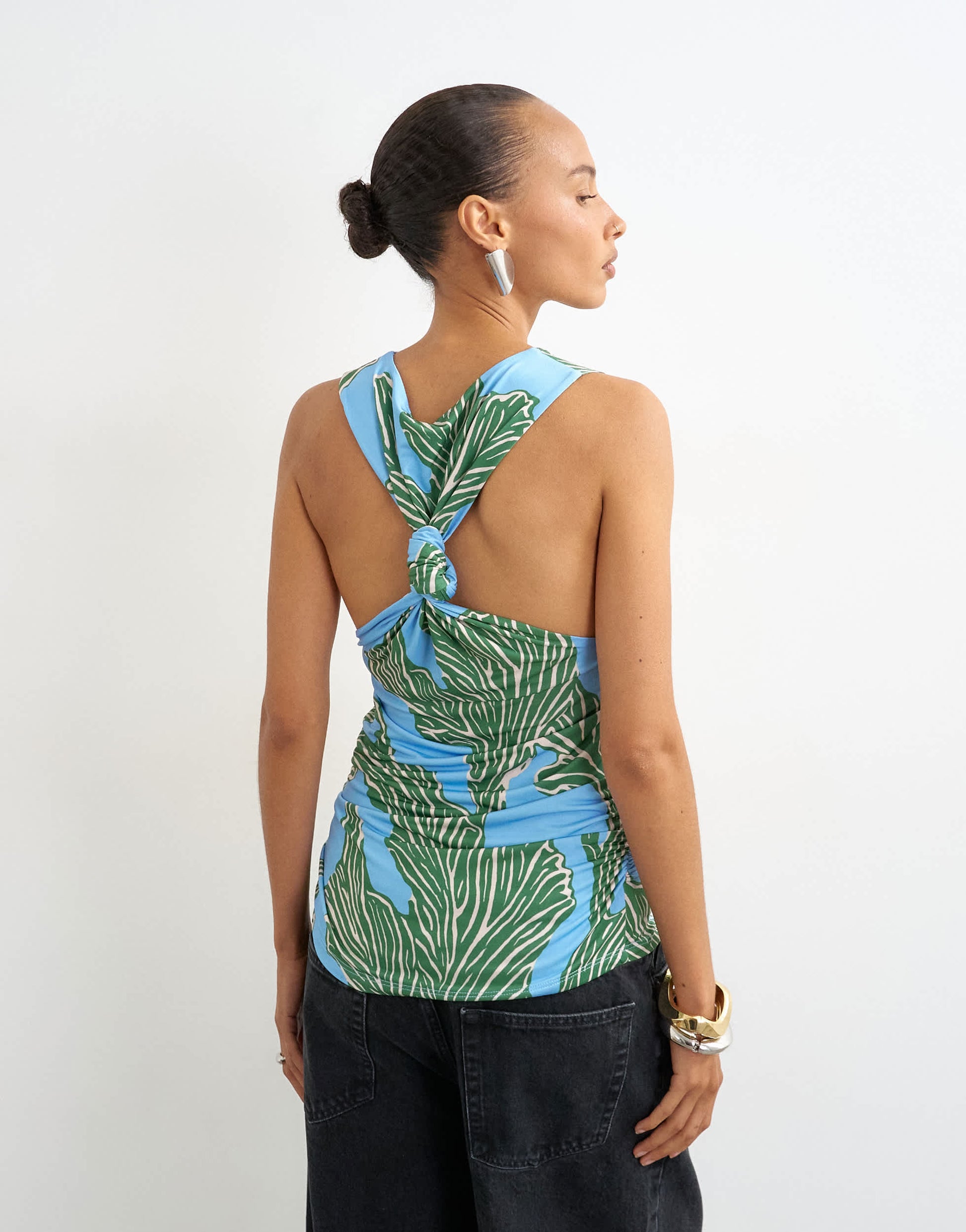 Topshop knot back detail microfibre top in blue