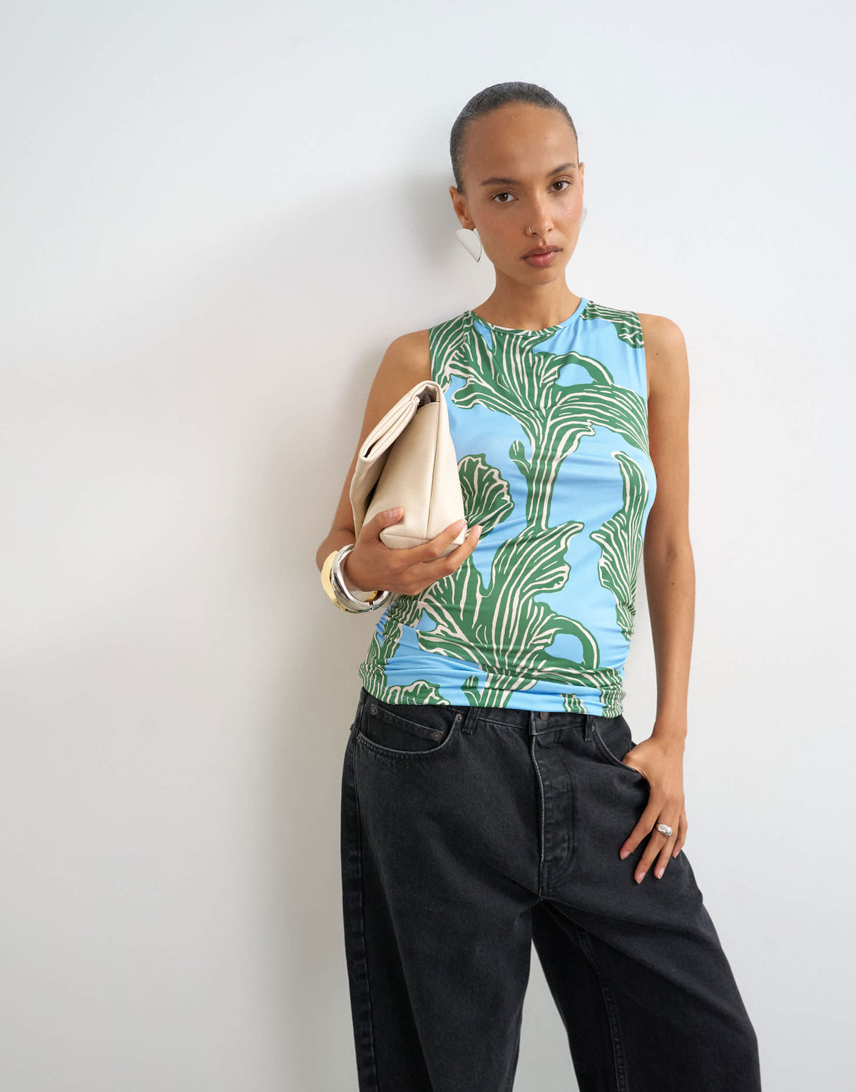 Topshop knot back detail microfibre top in blue