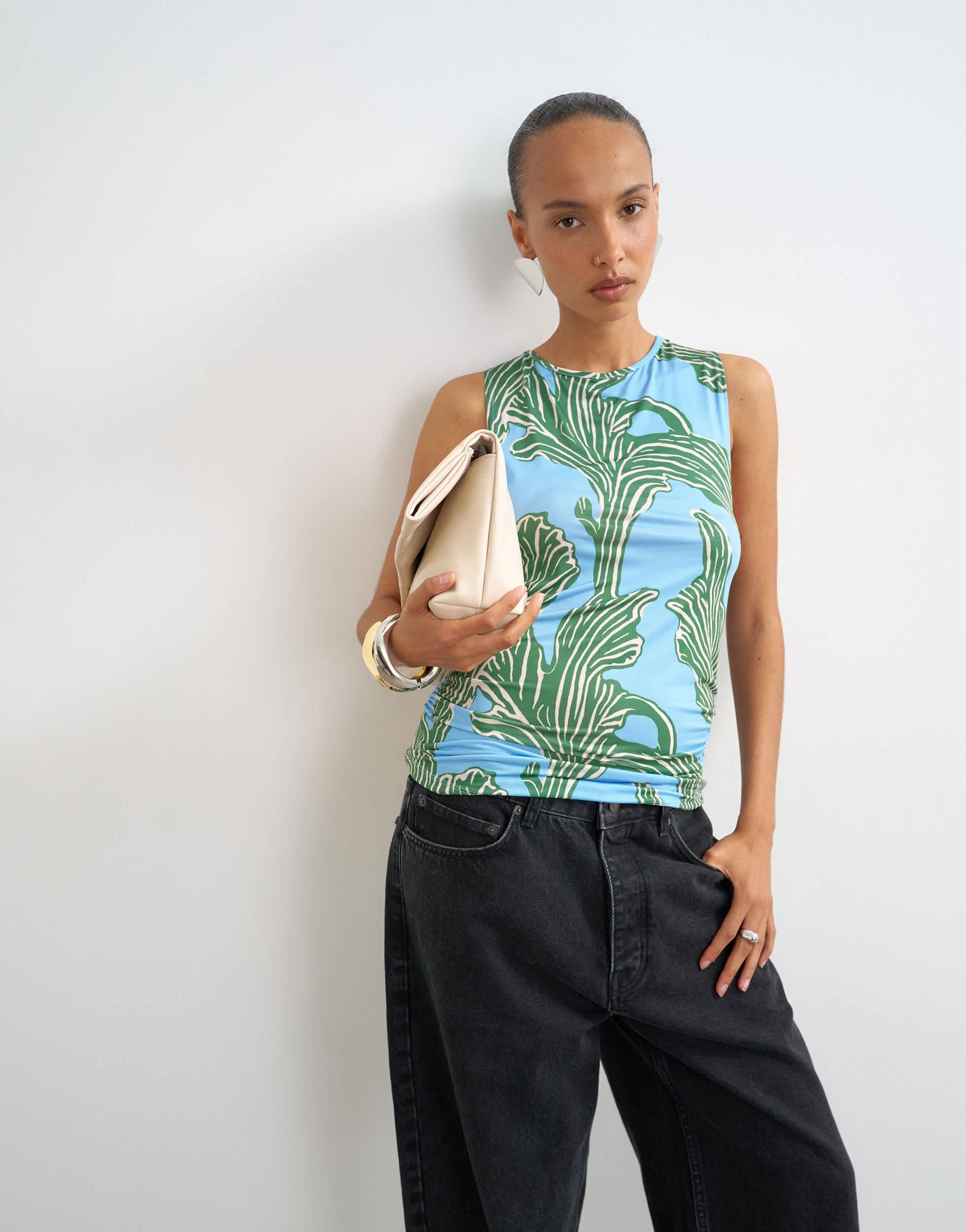 Topshop knot back detail microfibre top in blue