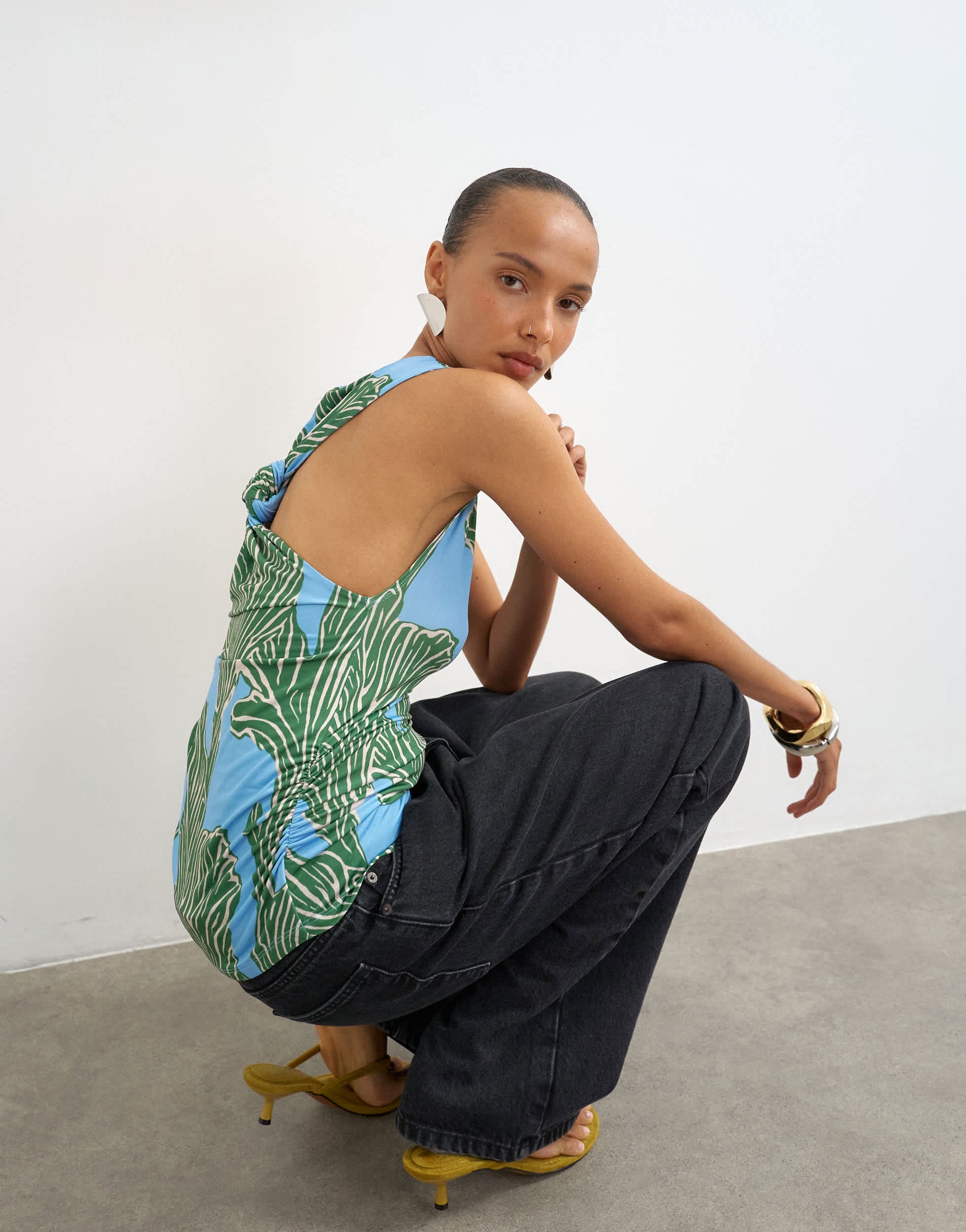 Topshop knot back detail microfibre top in blue