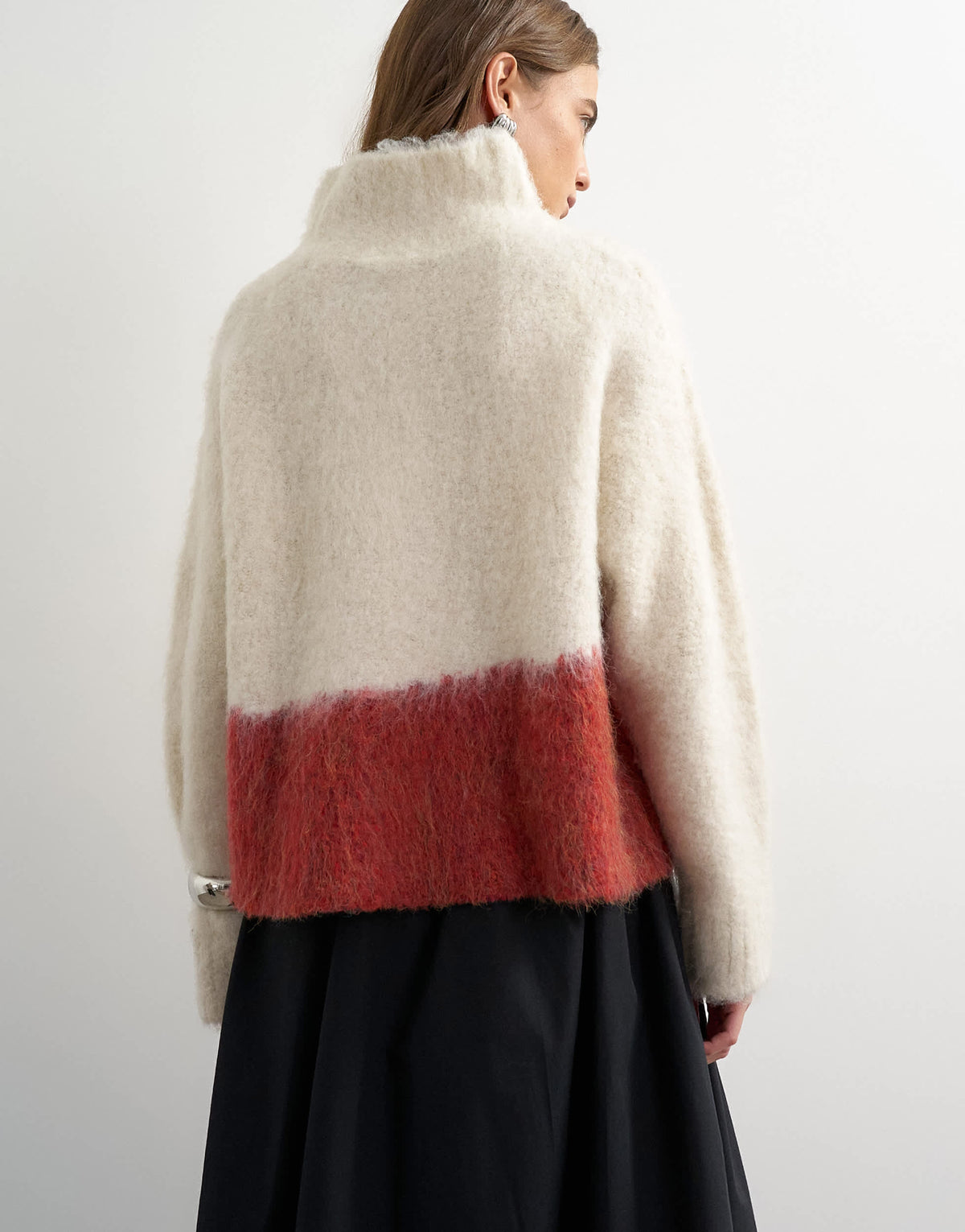 Topshop knitted high neck hairy oversized abstract print jumper in neutral
