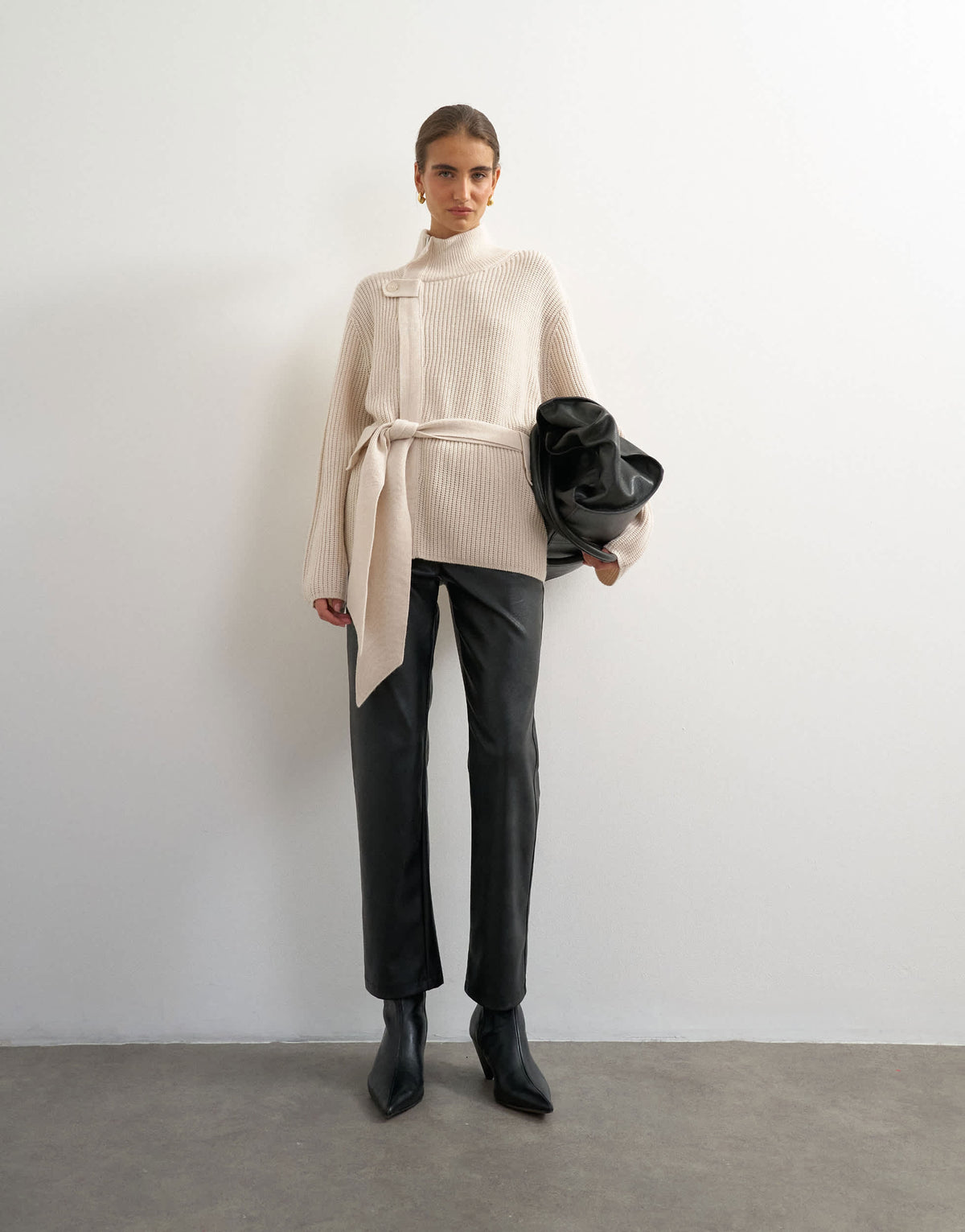 Topshop knitted high funnel neck utility jacket with wool in beige