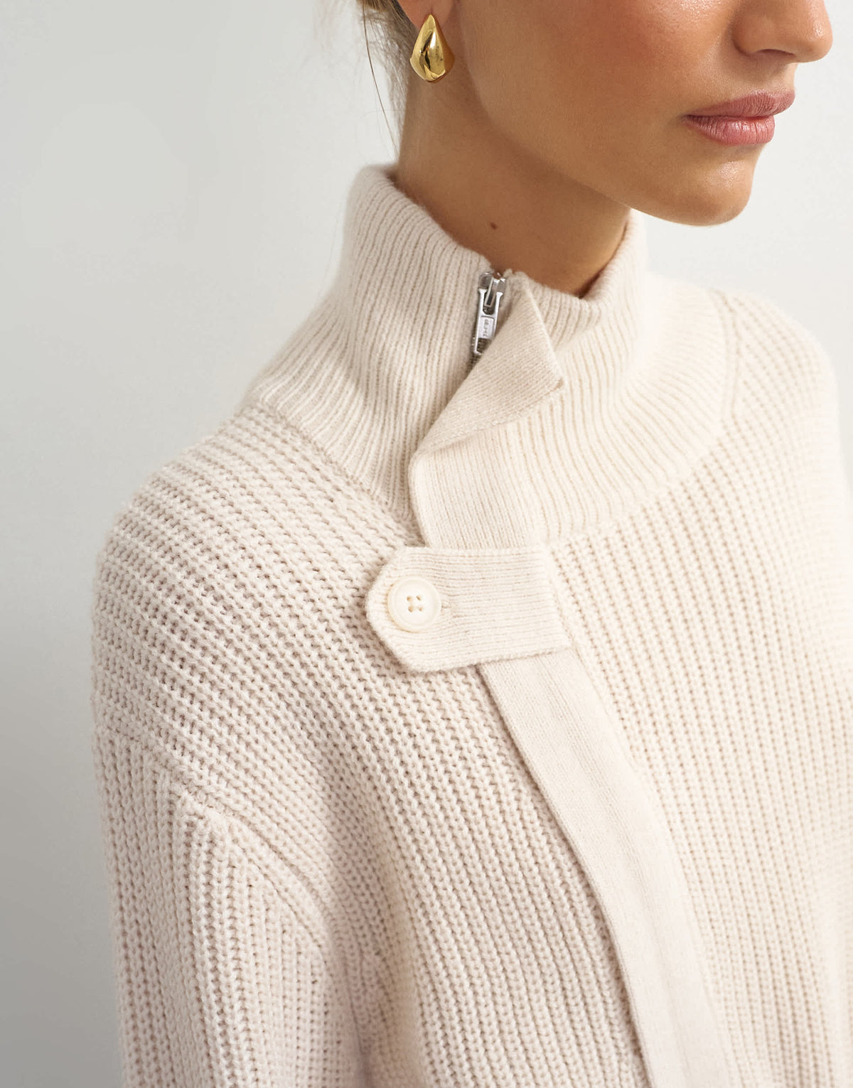 Topshop knitted high funnel neck utility jacket with wool in beige