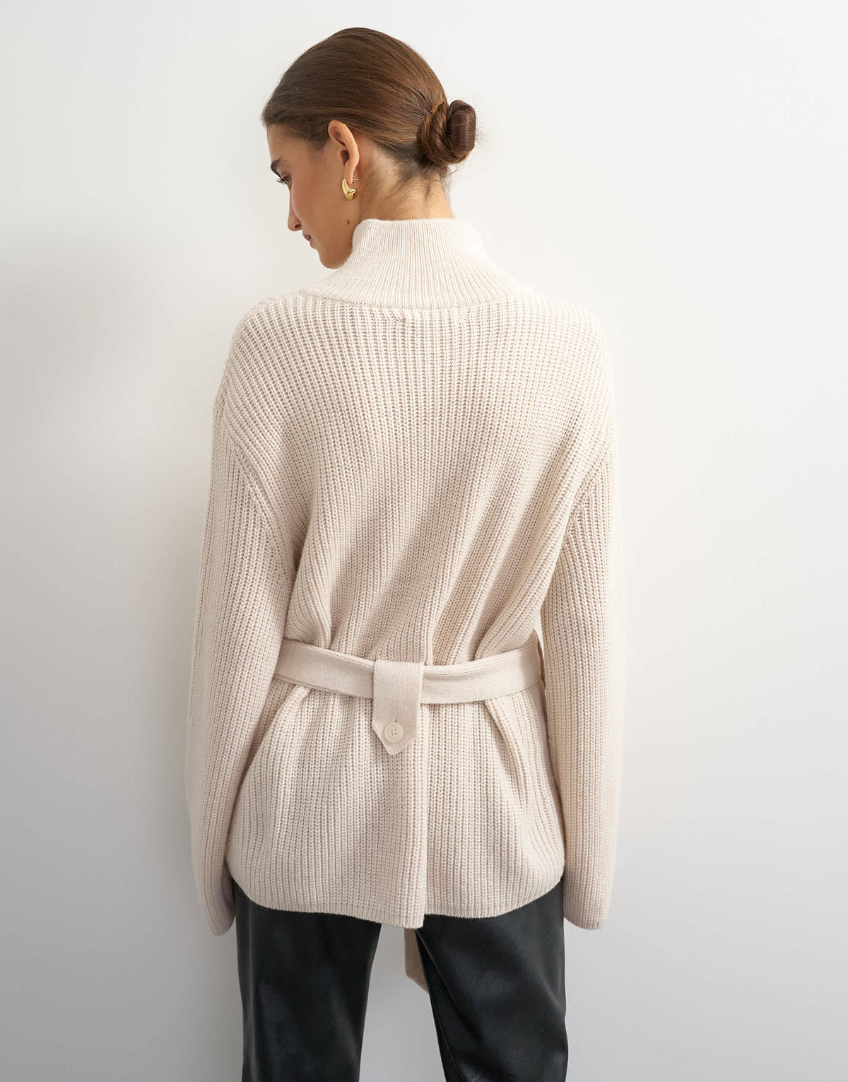 Topshop knitted high funnel neck utility jacket with wool in beige