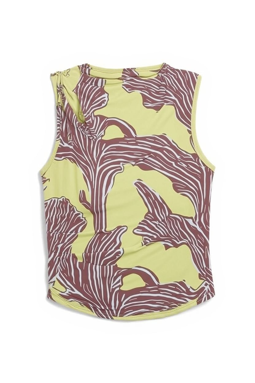 Topshop printed ruched neck tie cut out top in green