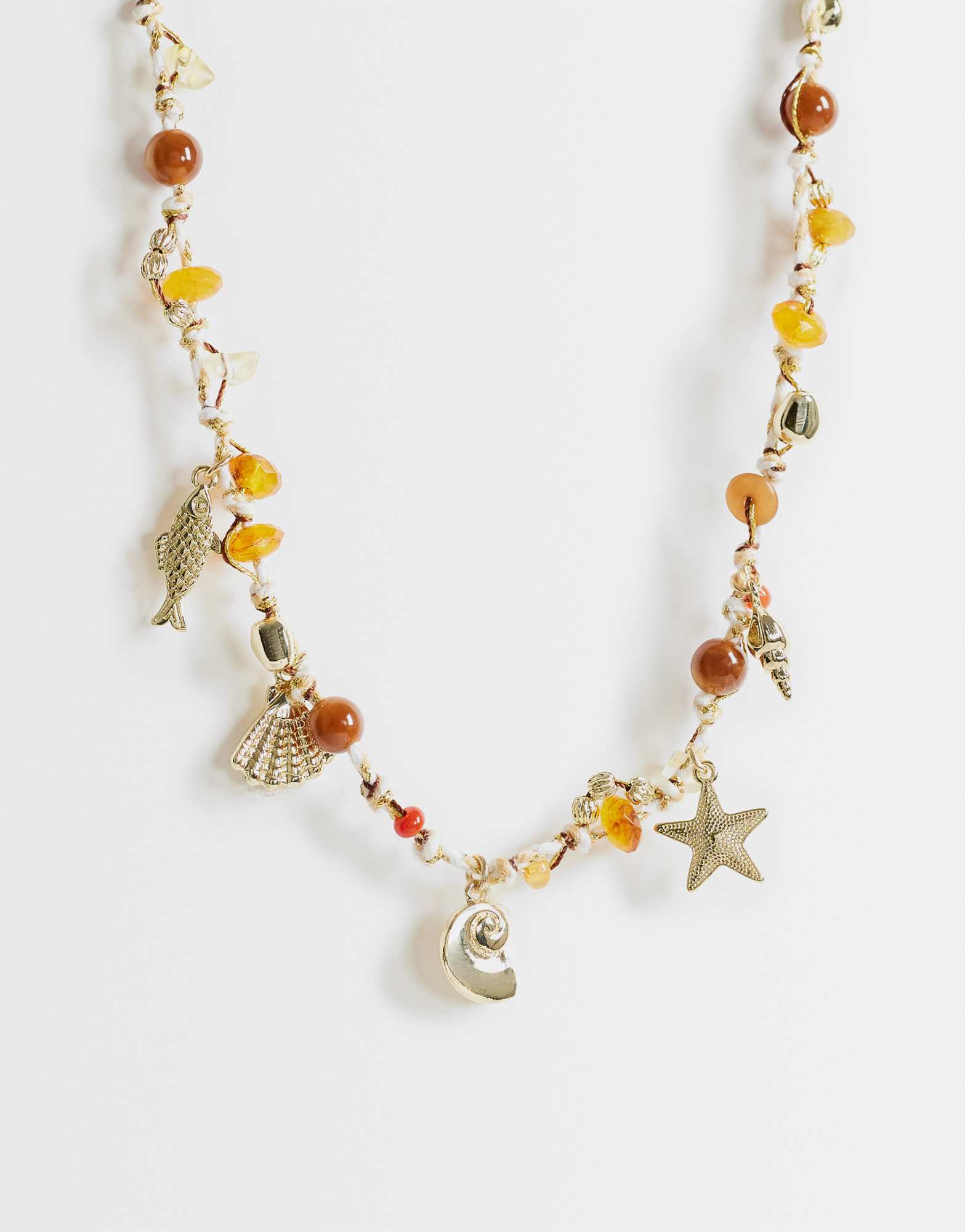 Topshop Orla bead necklace with gold charms in orange multi