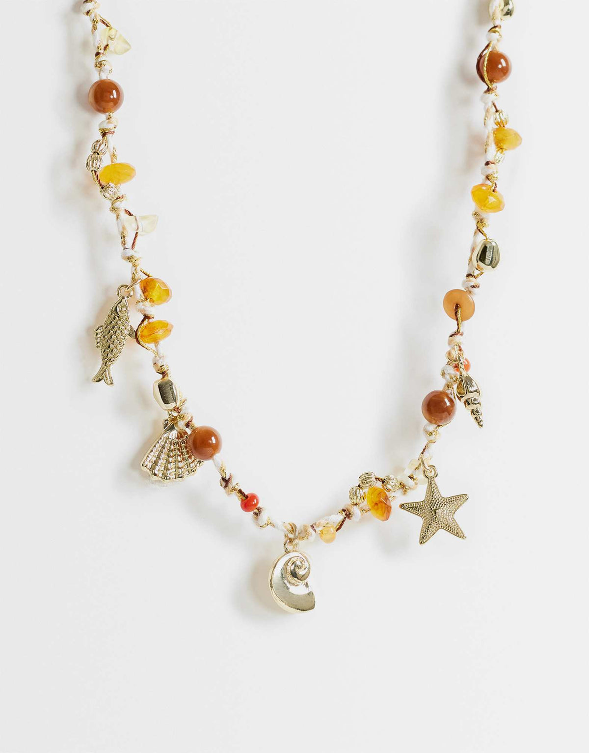 Topshop Orla bead necklace with gold charms in orange multi