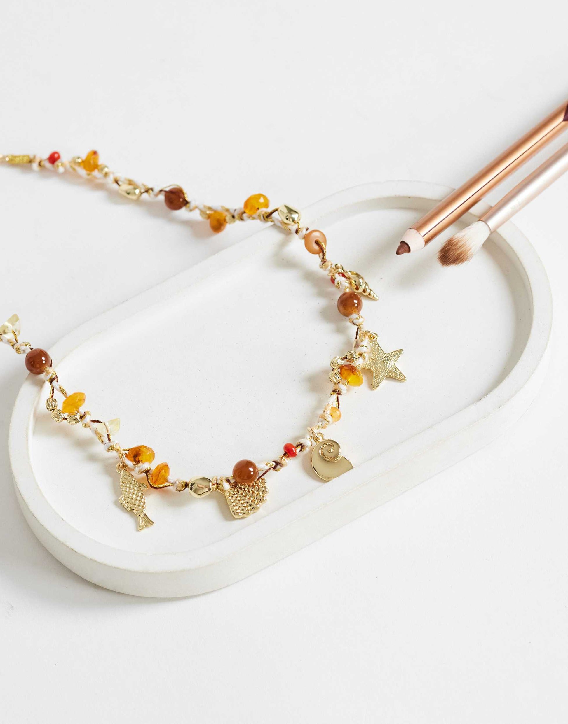 Topshop Orla bead necklace with gold charms in orange multi
