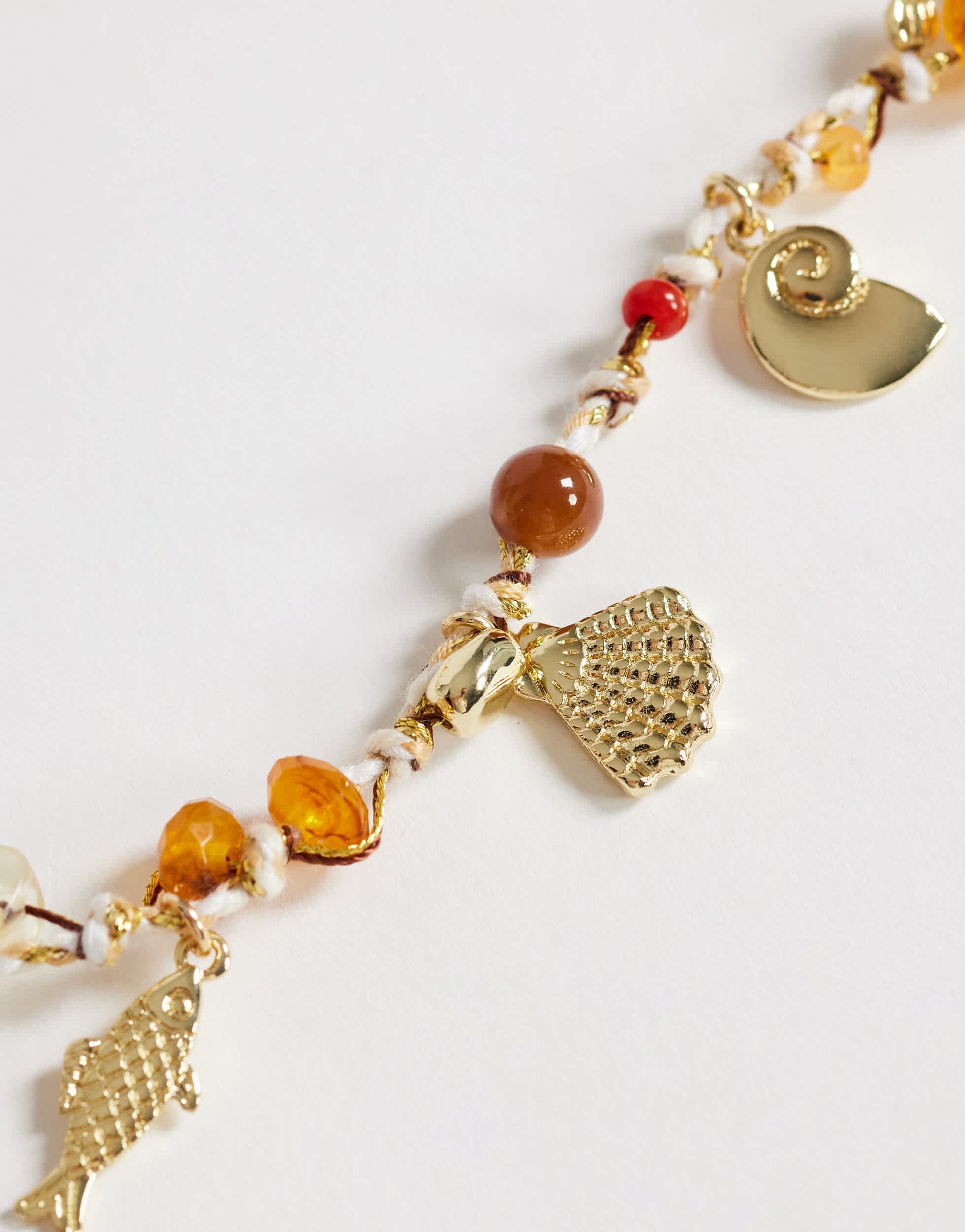 Topshop Orla bead necklace with gold charms in orange multi