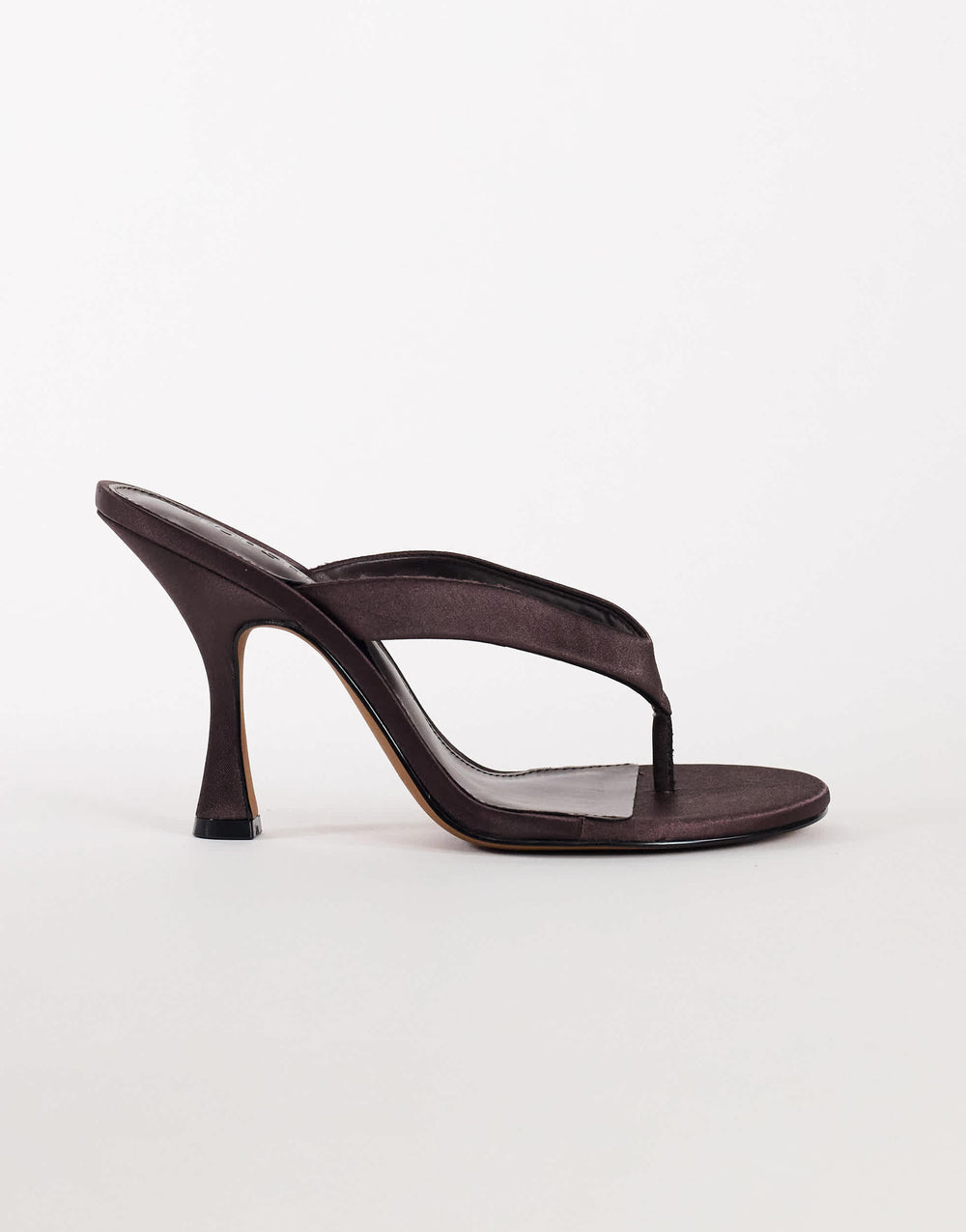 Topshop Nina toe thong heeled sandal in chocolate satin
