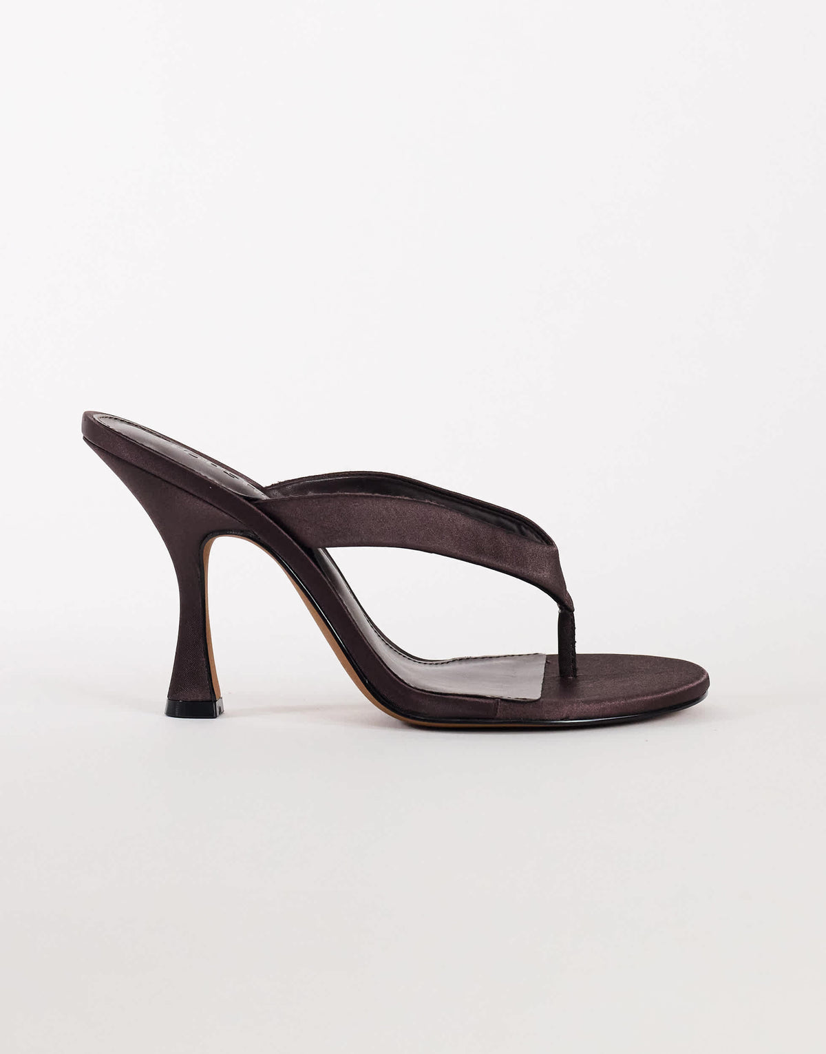 Topshop Nina toe thong heeled sandal in chocolate satin