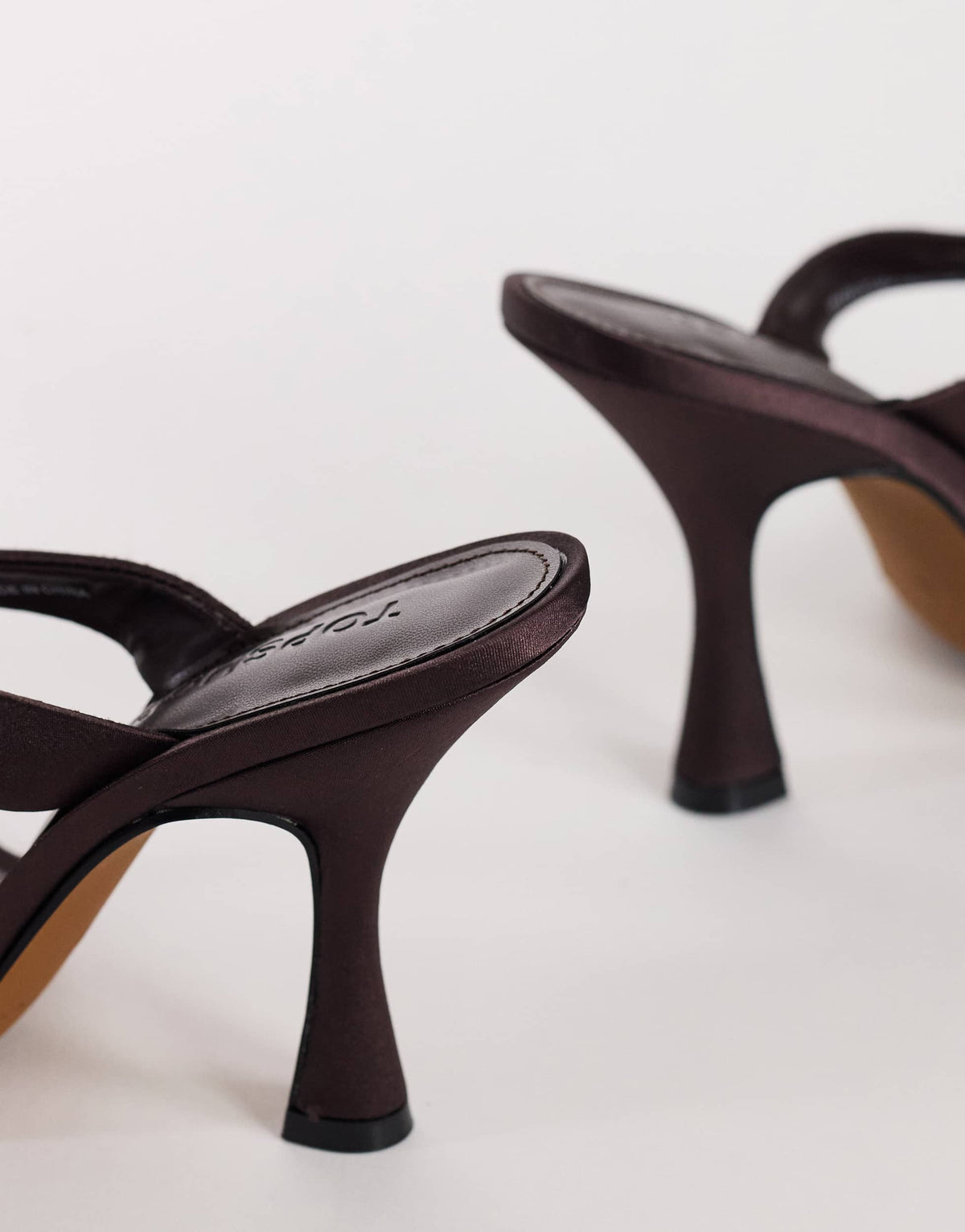 Topshop Nina toe thong heeled sandal in chocolate satin
