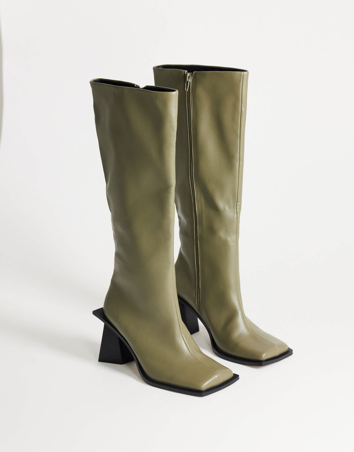 Topshop Tabitha extended rand knee high heeled boot in green
