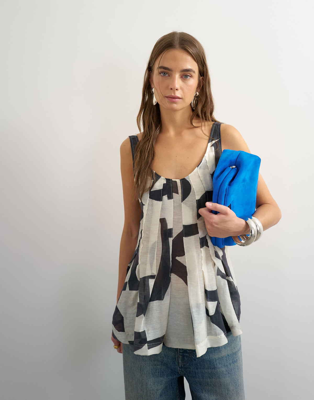 Topshop sheer sleeveless pintuck cami in mono print