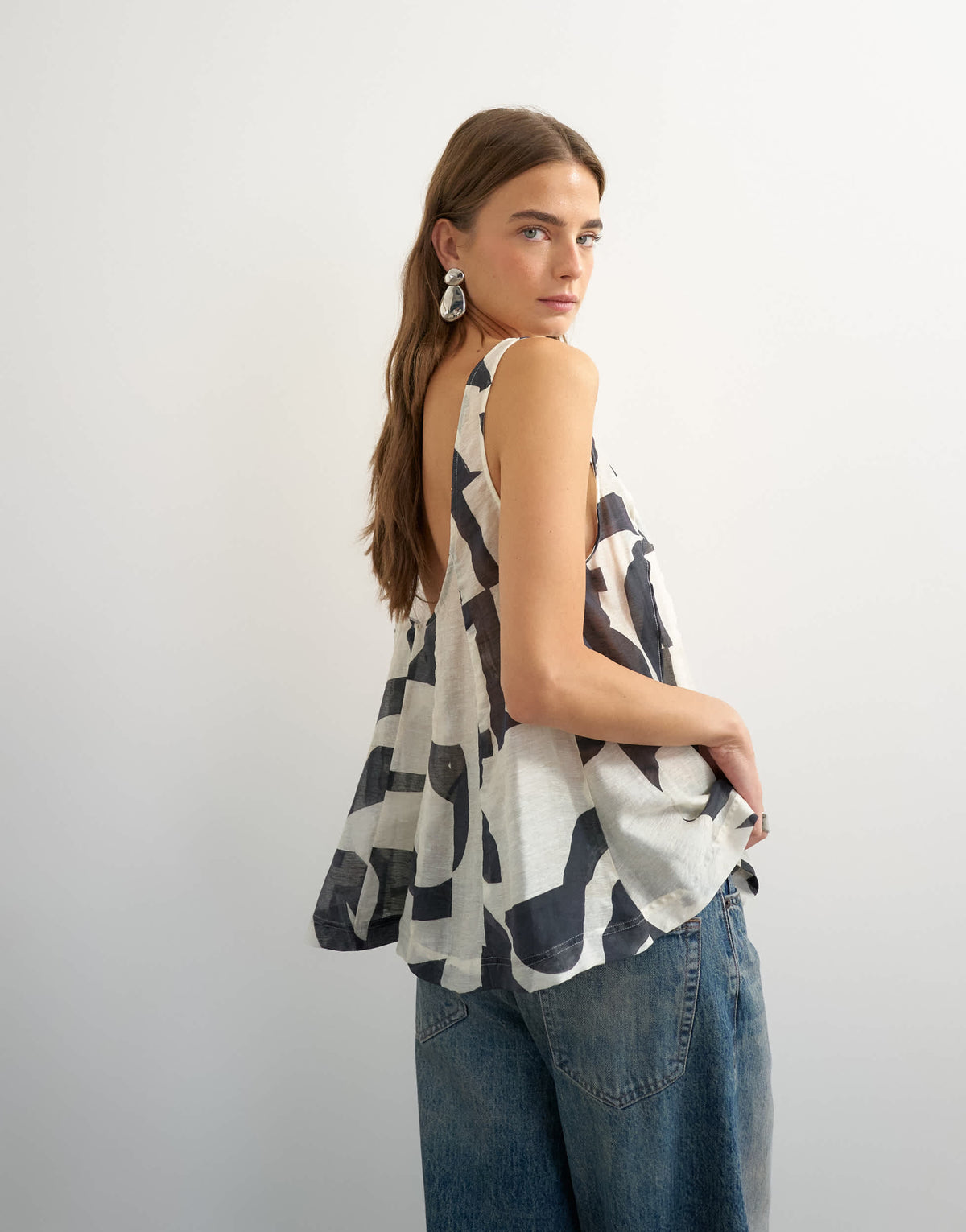 Topshop sheer sleeveless pintuck cami in mono print