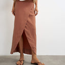 Topshop wrap maxi skirt in rust stripe