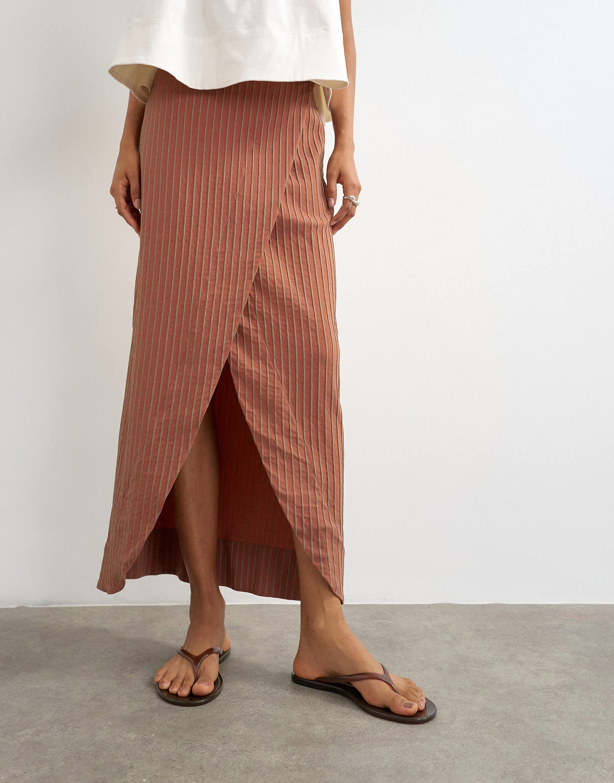Topshop wrap maxi skirt in rust stripe