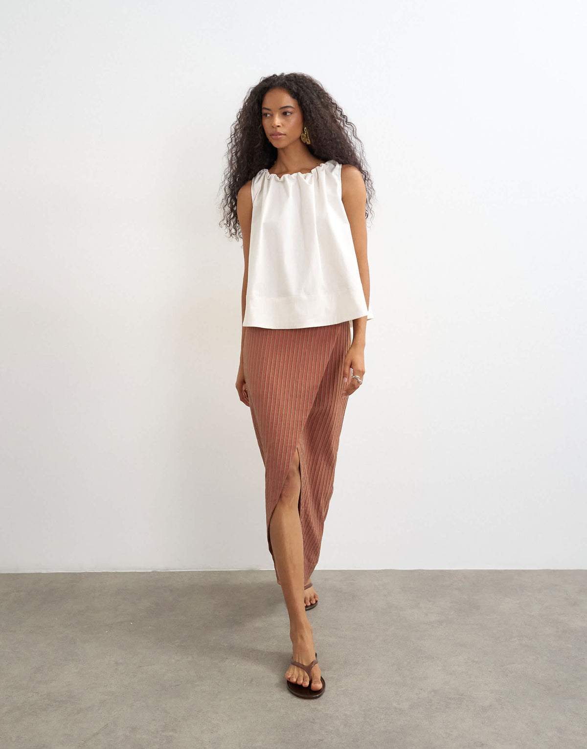Topshop wrap maxi skirt in rust stripe