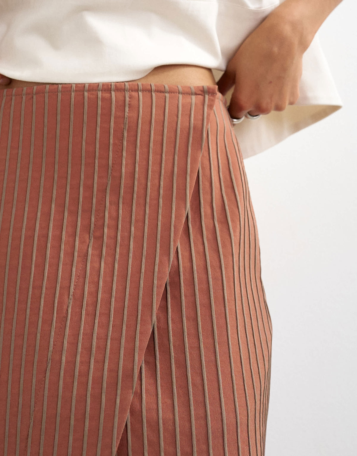 Topshop wrap maxi skirt in rust stripe