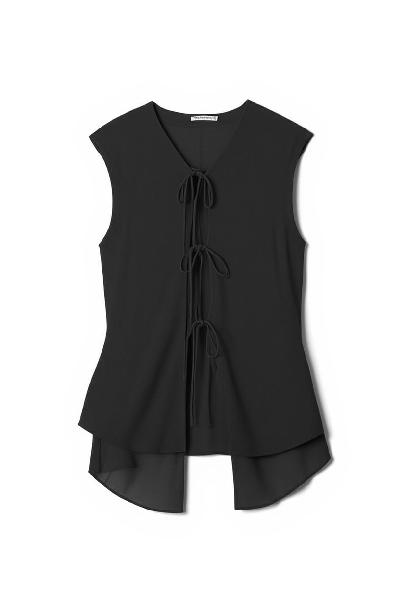 Topshop cap sleeve asymmetric tie detail top in black
