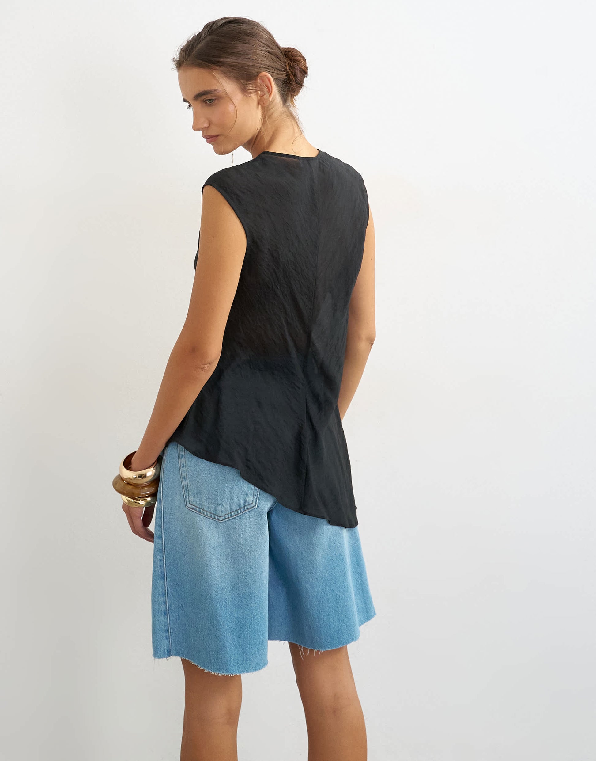 Topshop cap sleeve asymmetric tie detail top in black