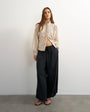 Topshop high neck balloon sleeve shirt in neutral stripe