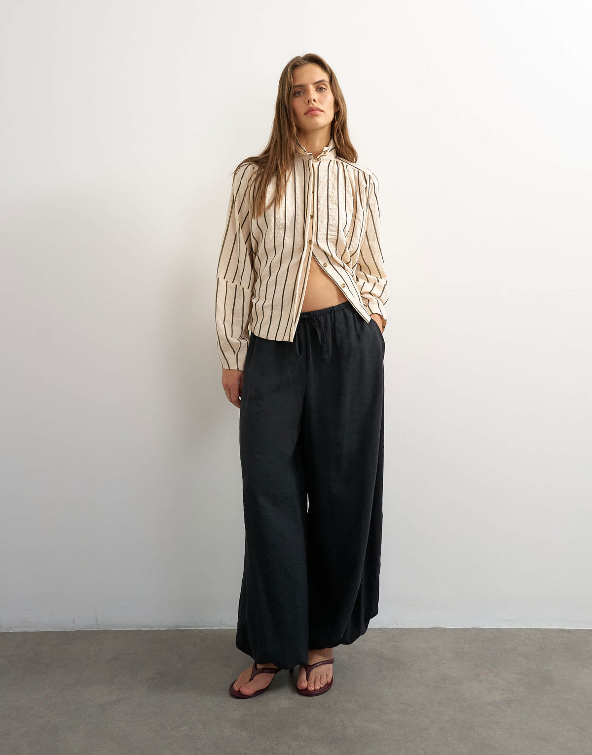 Topshop high neck balloon sleeve shirt in neutral stripe