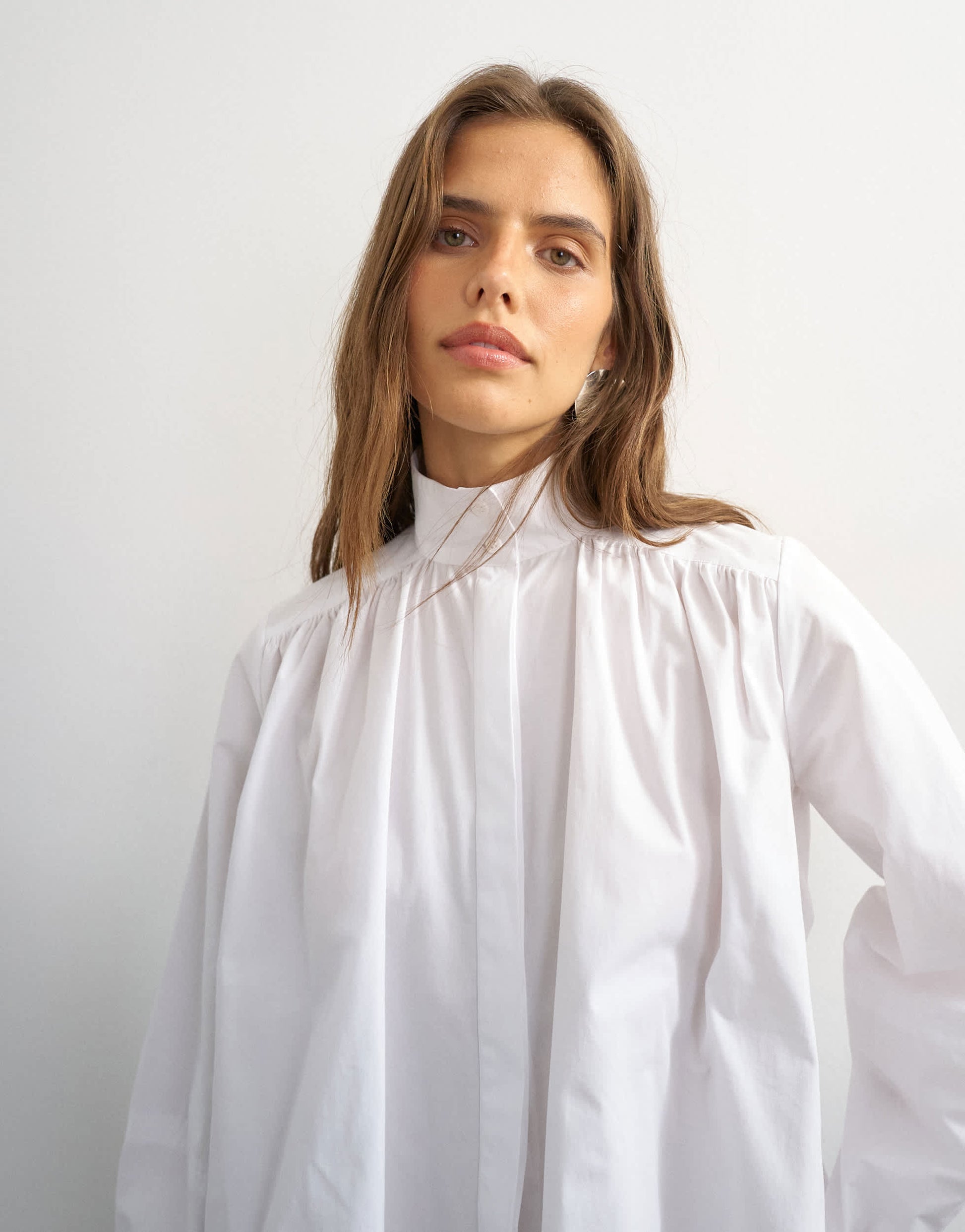 Topshop high neck balloon sleeve shirt in white