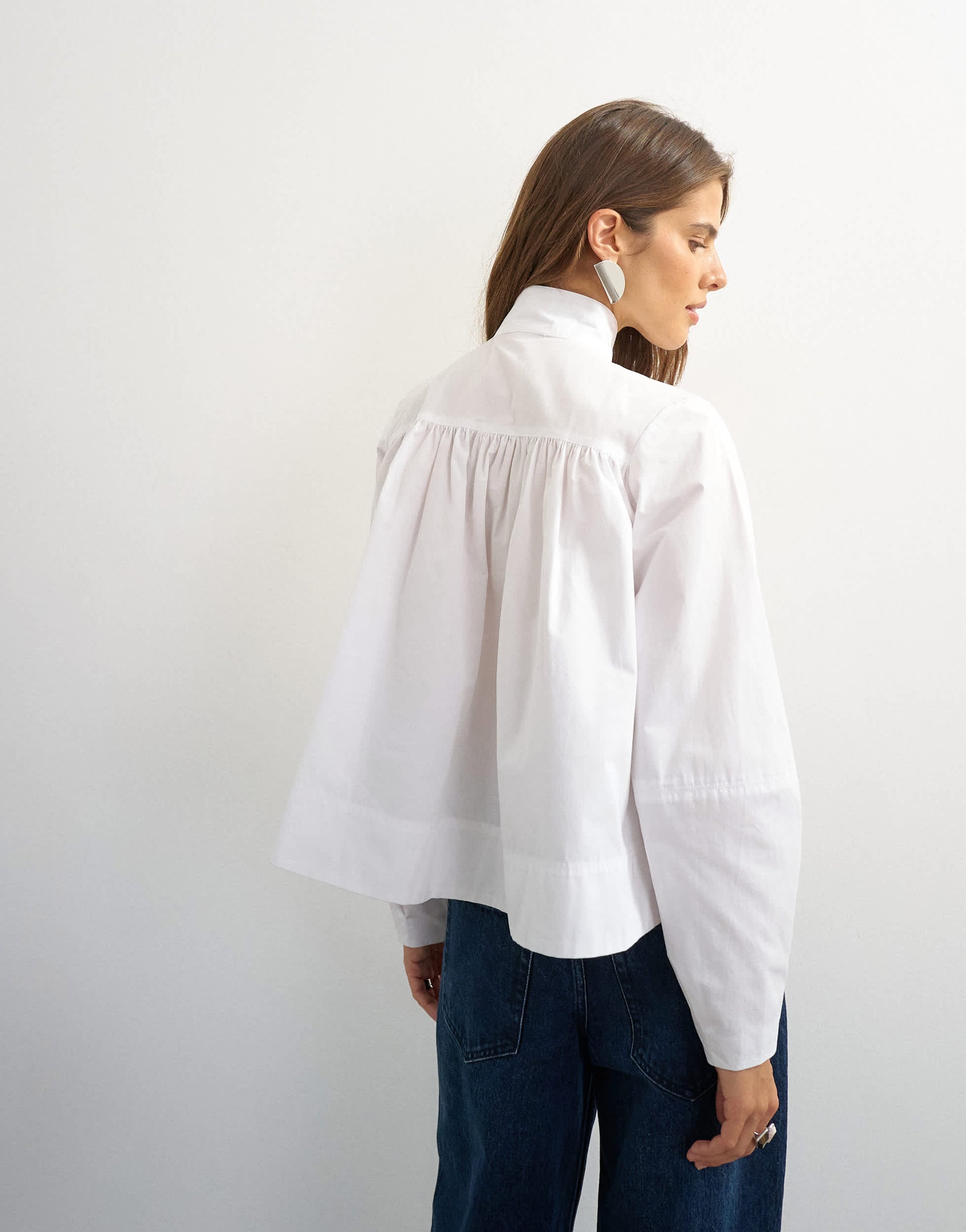 Topshop high neck balloon sleeve shirt in white