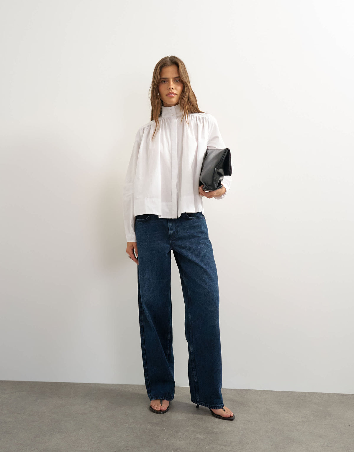 Topshop high neck balloon sleeve shirt in white
