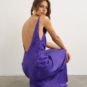 Topshop satin bias halter neck open scoop back maxi dress in purple