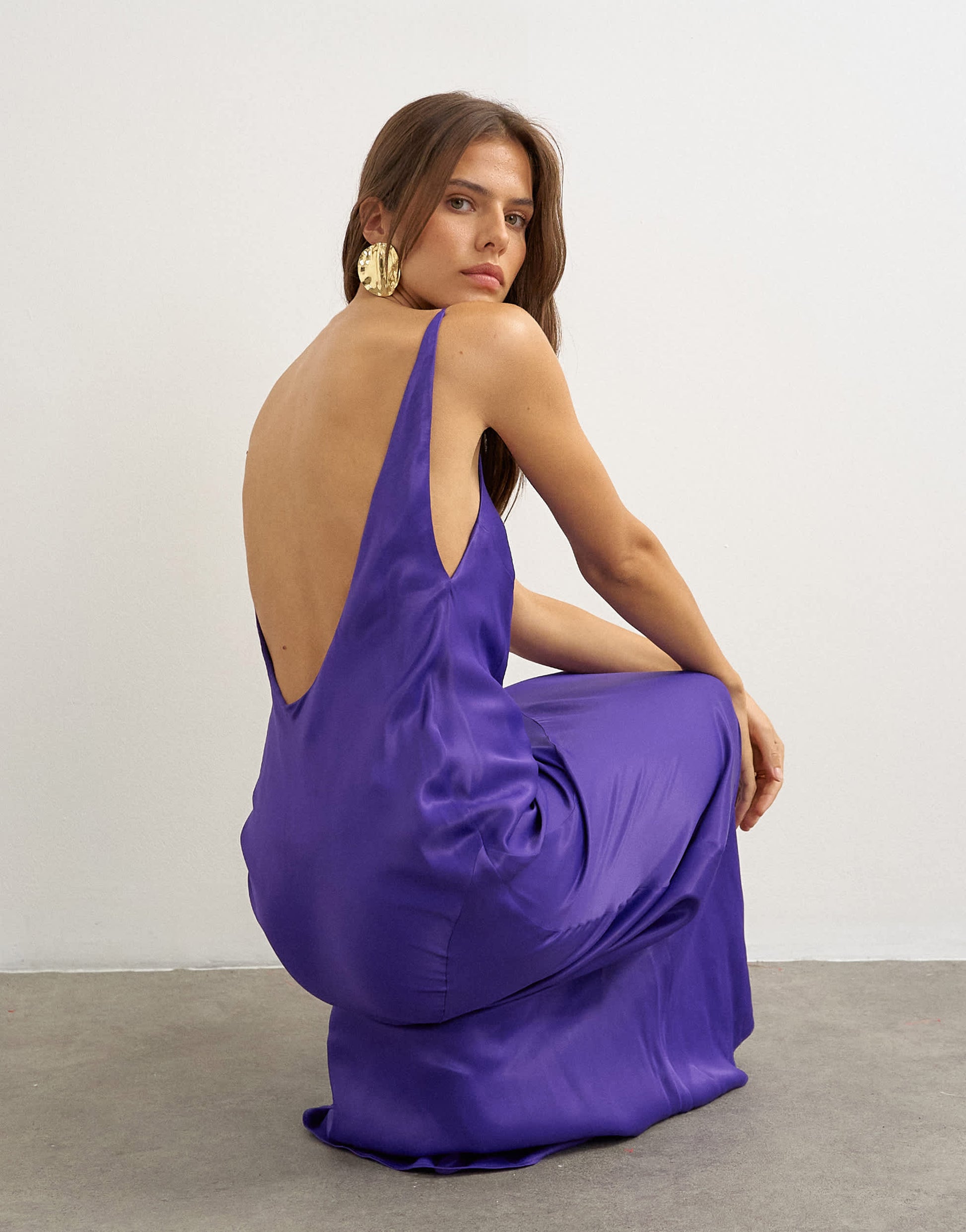 Topshop satin bias halter neck open scoop back maxi dress in purple