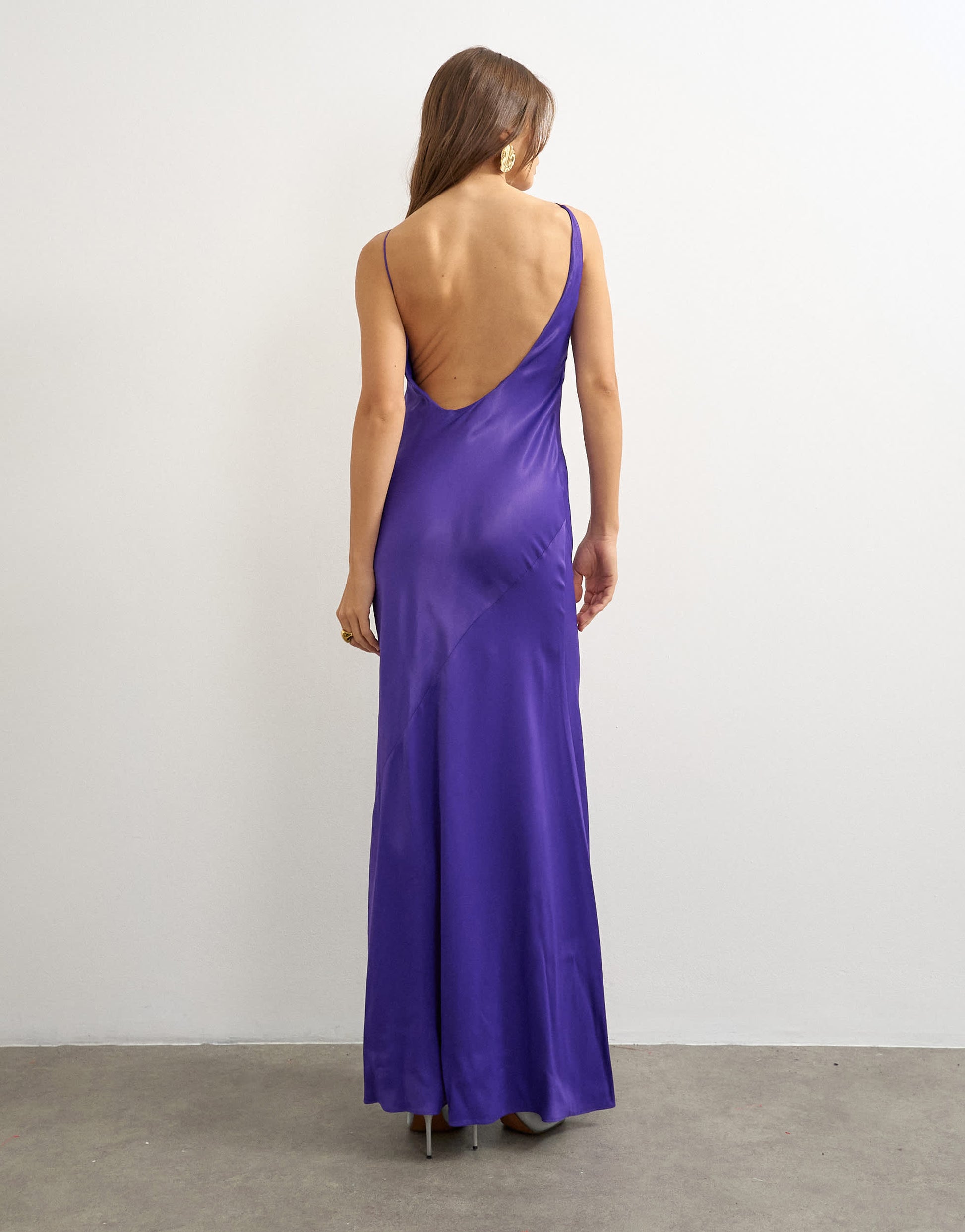 Topshop satin bias halter neck open scoop back maxi dress in purple