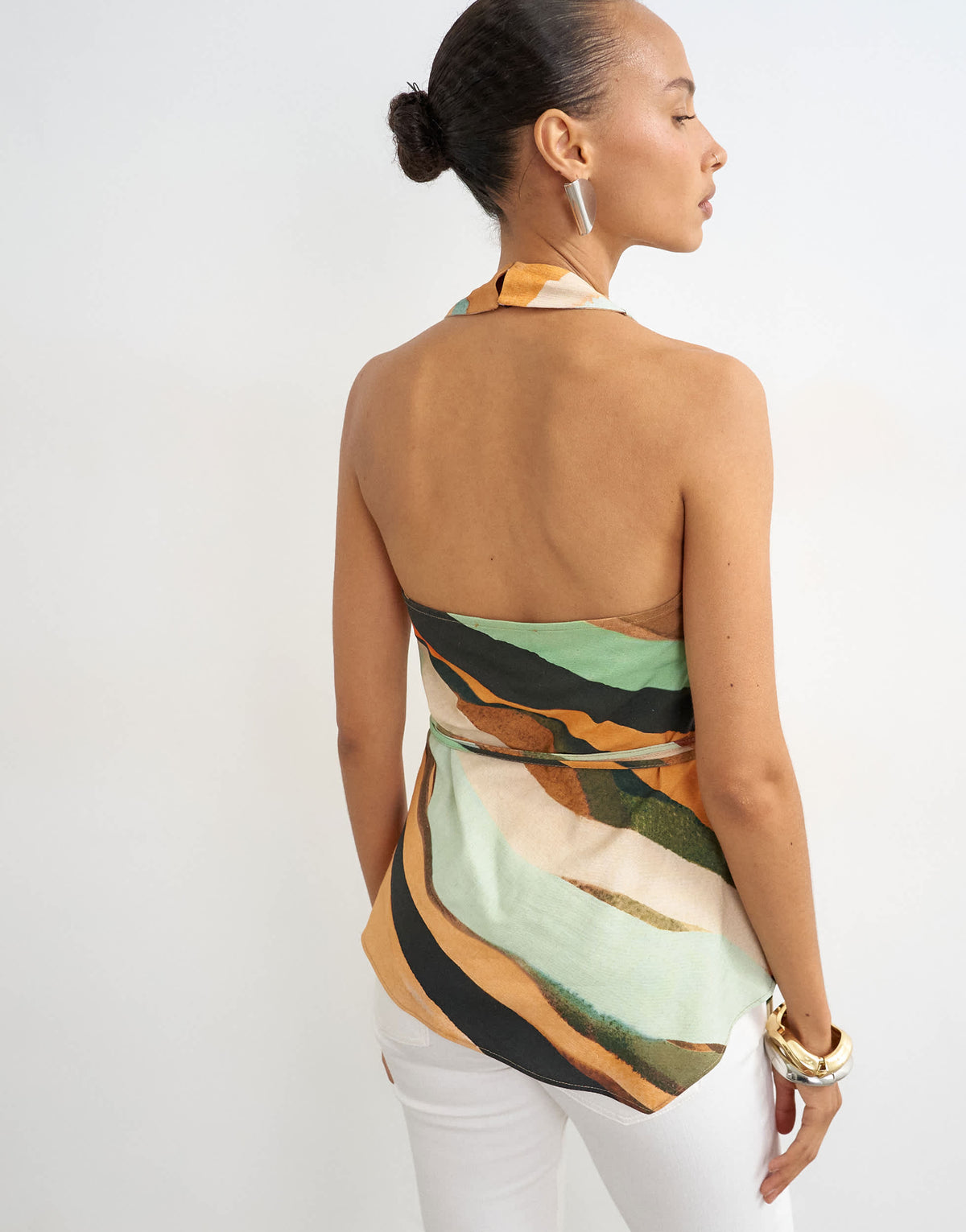 Topshop halter tie waist top in abstract print