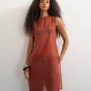 Topshop longline sheer organza tunic in rust