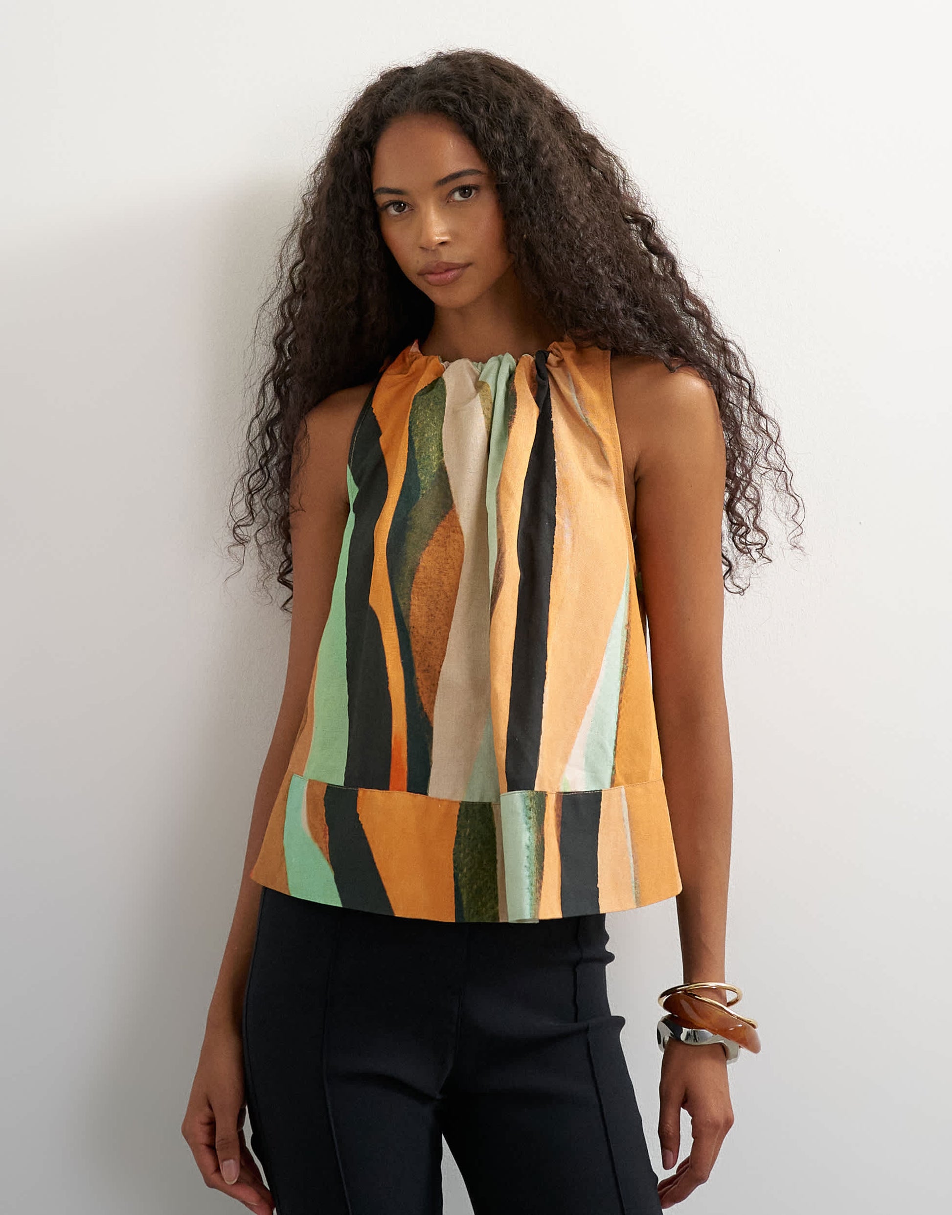 Topshop trapeze tie back top in abstract print