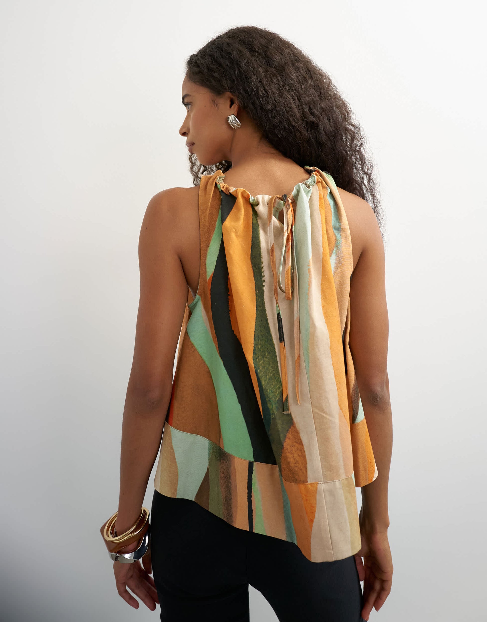 Topshop trapeze tie back top in abstract print