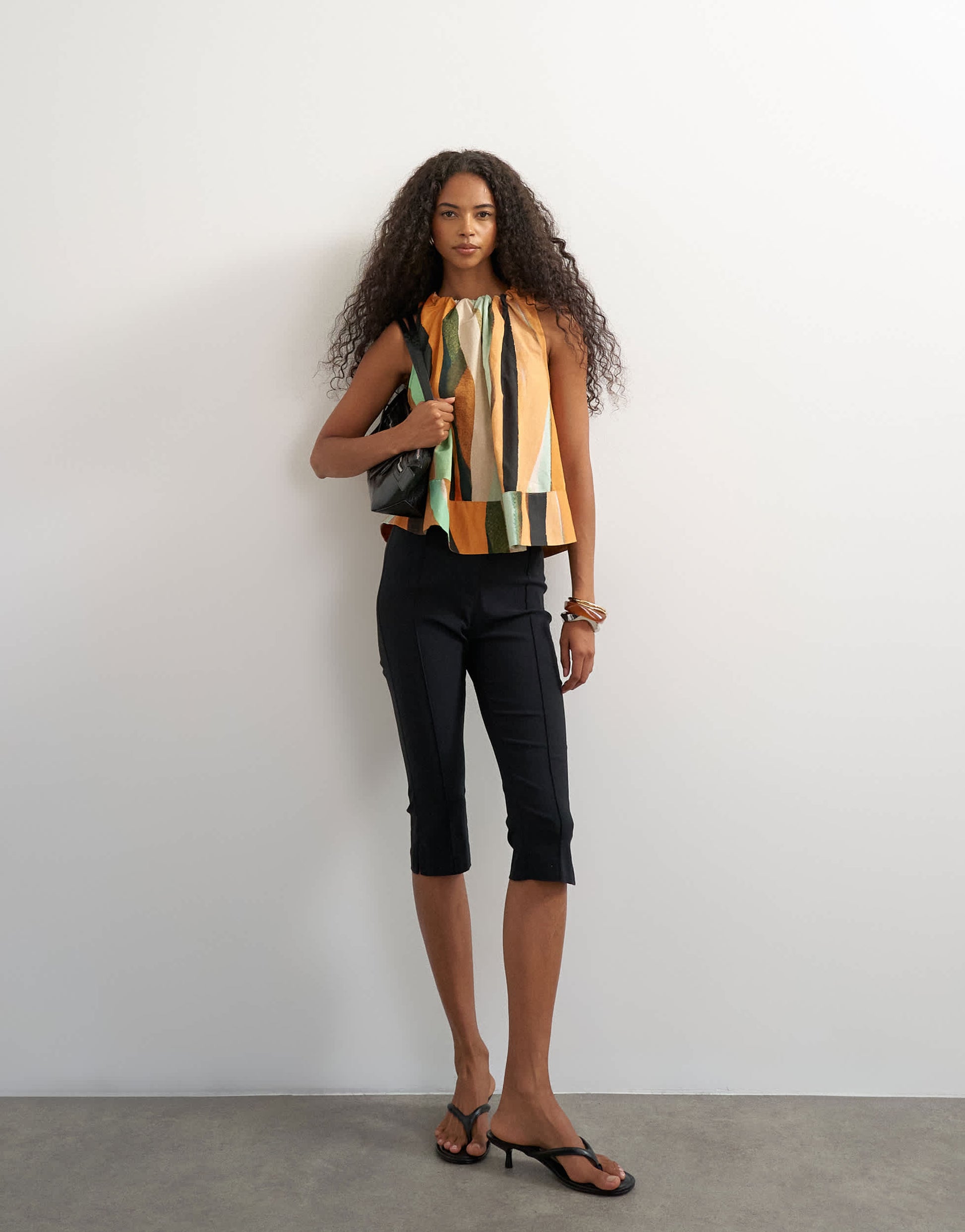 Topshop trapeze tie back top in abstract print