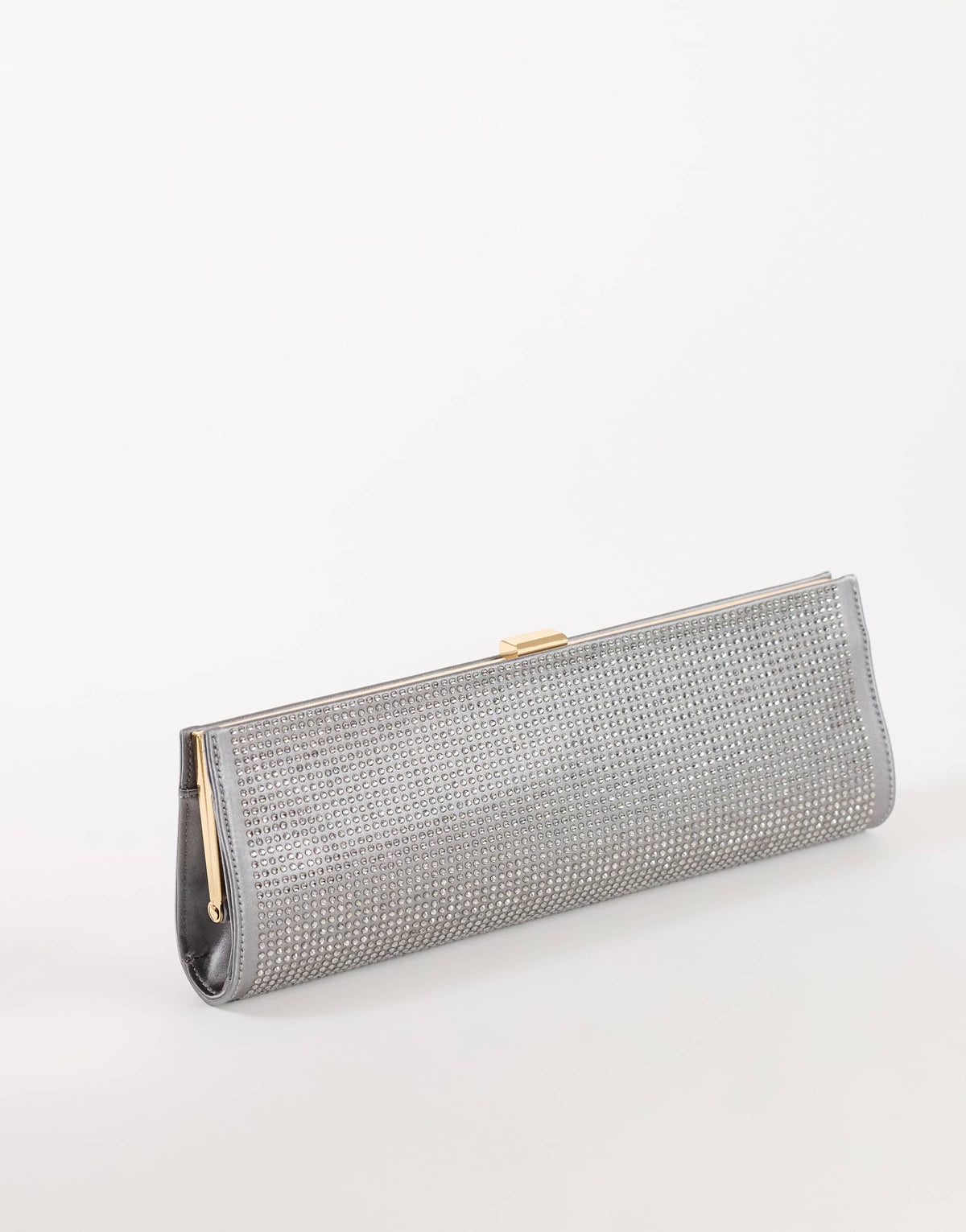 Topshop Ember small envelope satin clutch bag in silver diamante